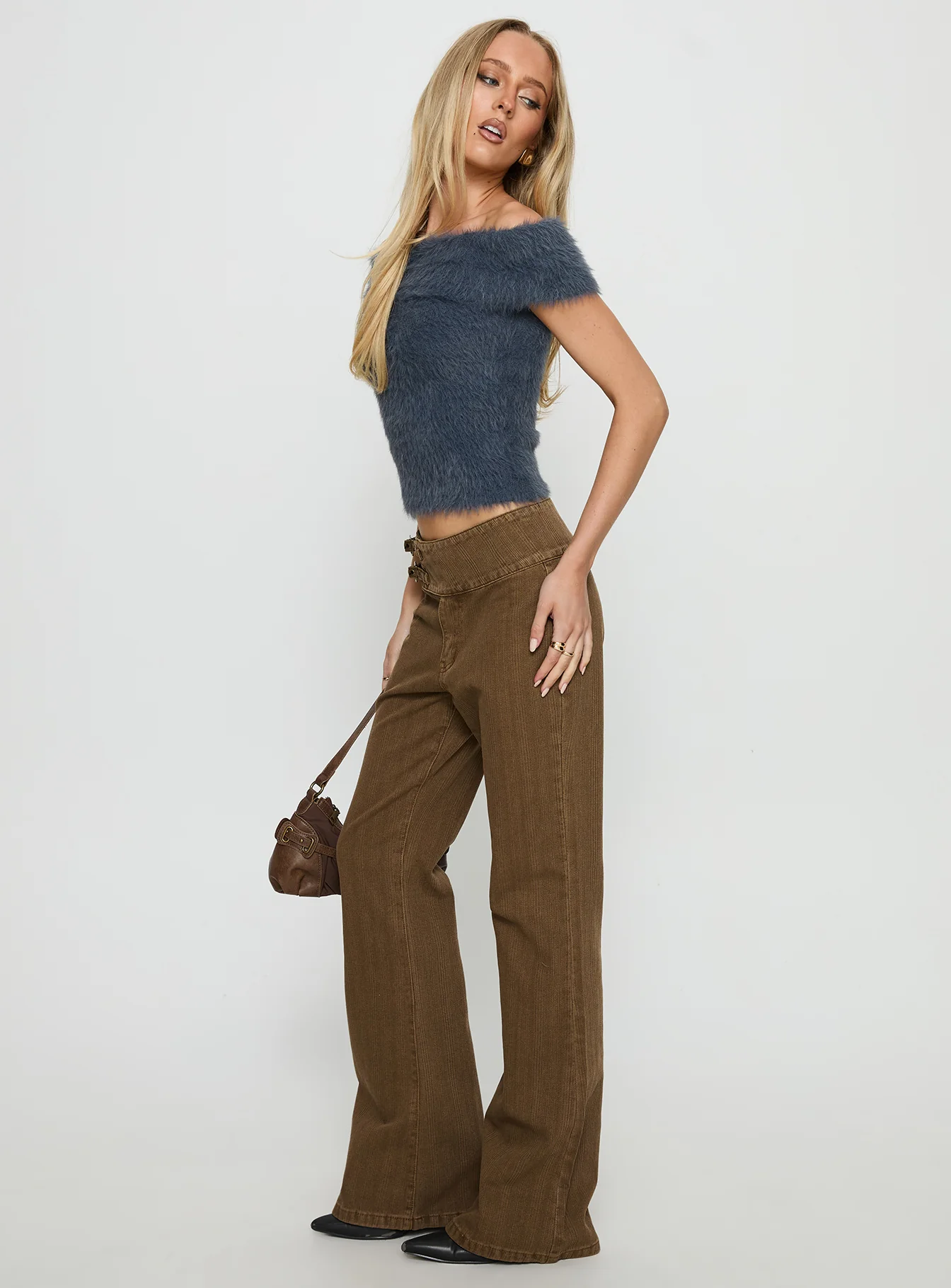 Thrill Ride Mid Rise Corduroy Flare Jeans Washed Brown