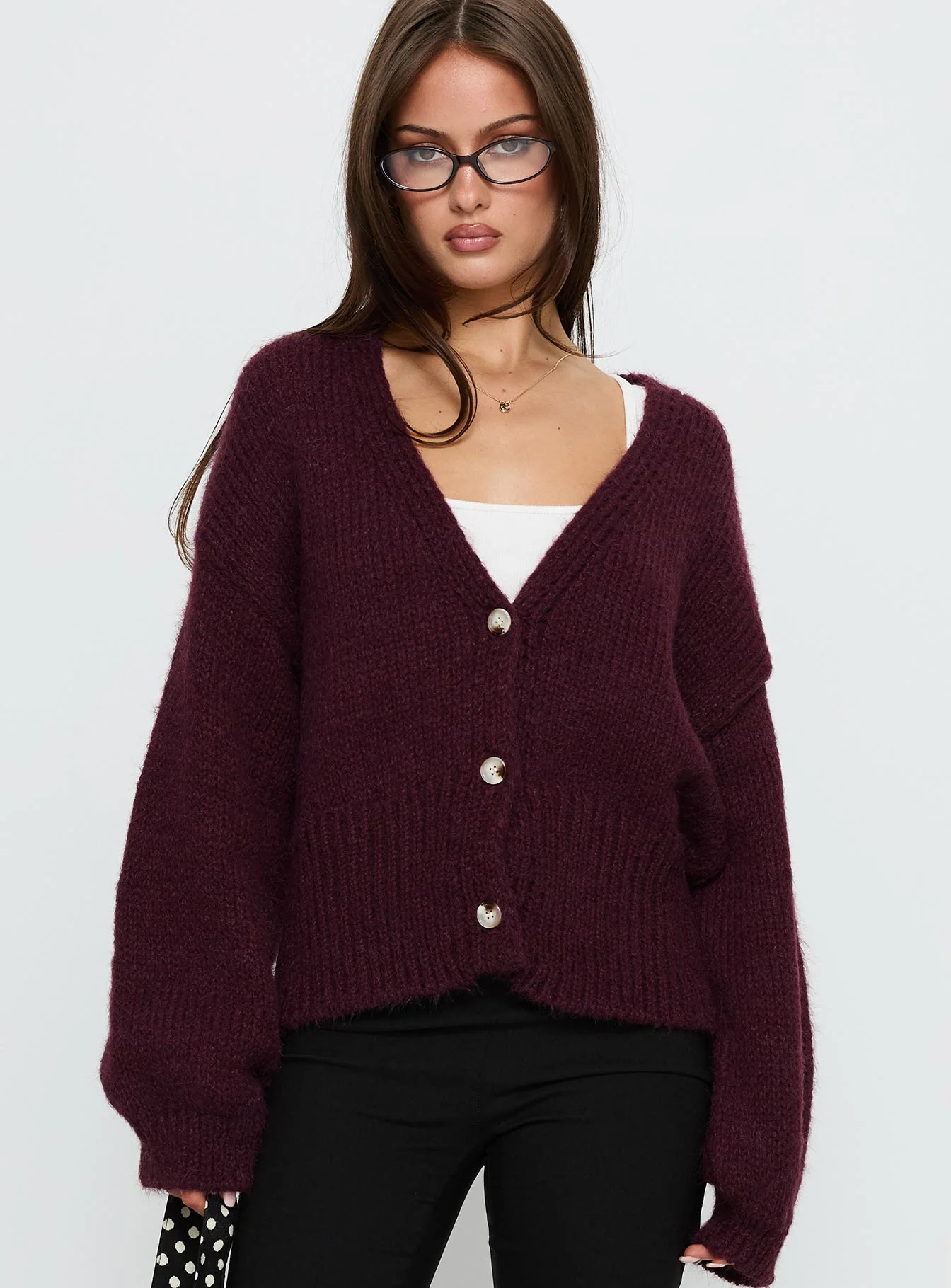 Yasmyn Knit Cardigan Burgundy