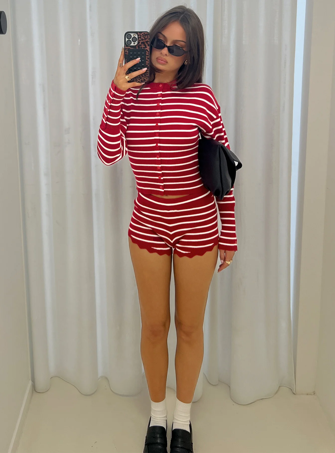 Dollhouse Knit Shorts Crimson Stripe