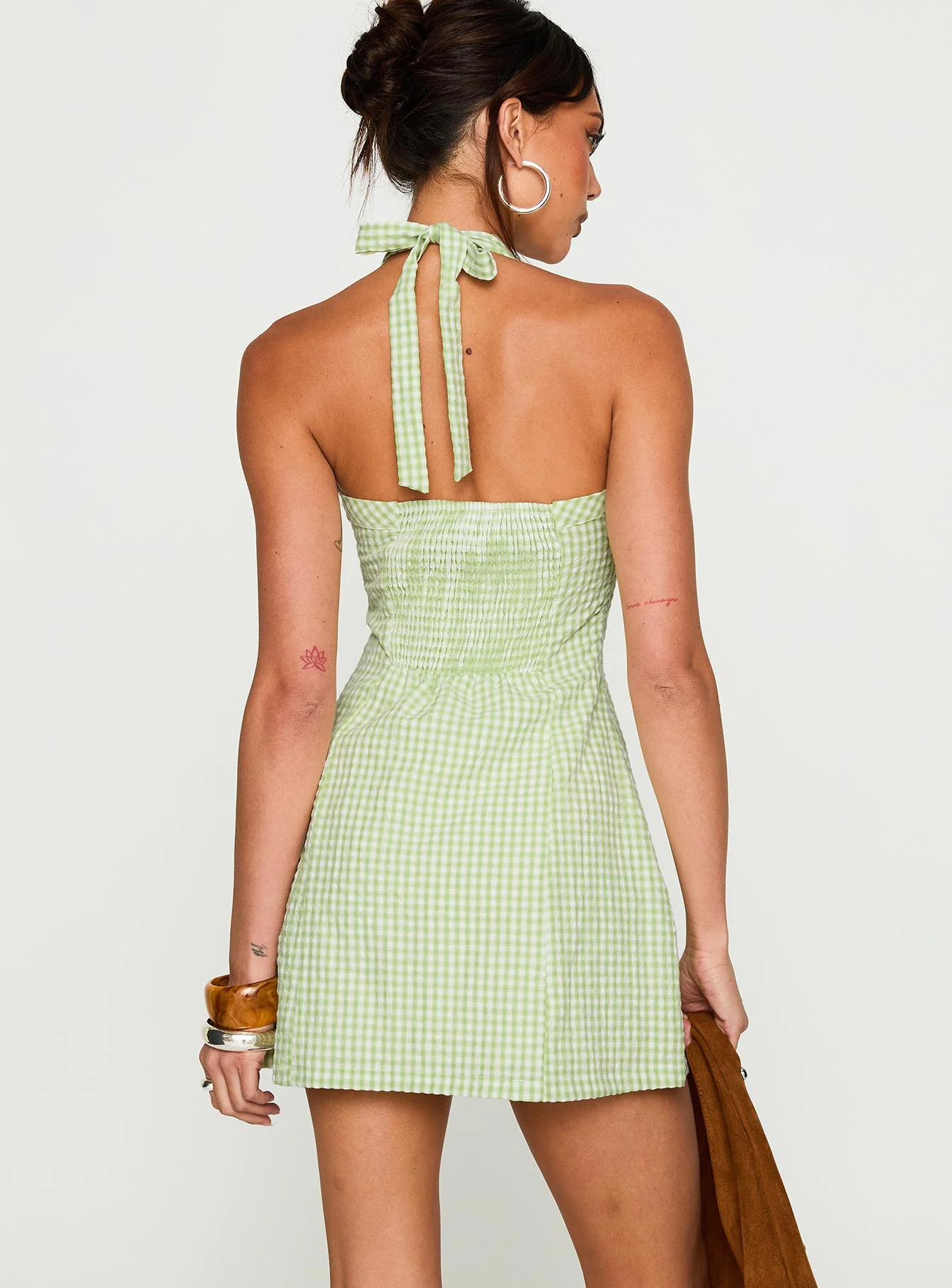 Mallorie Halter Mini Dress Green Check