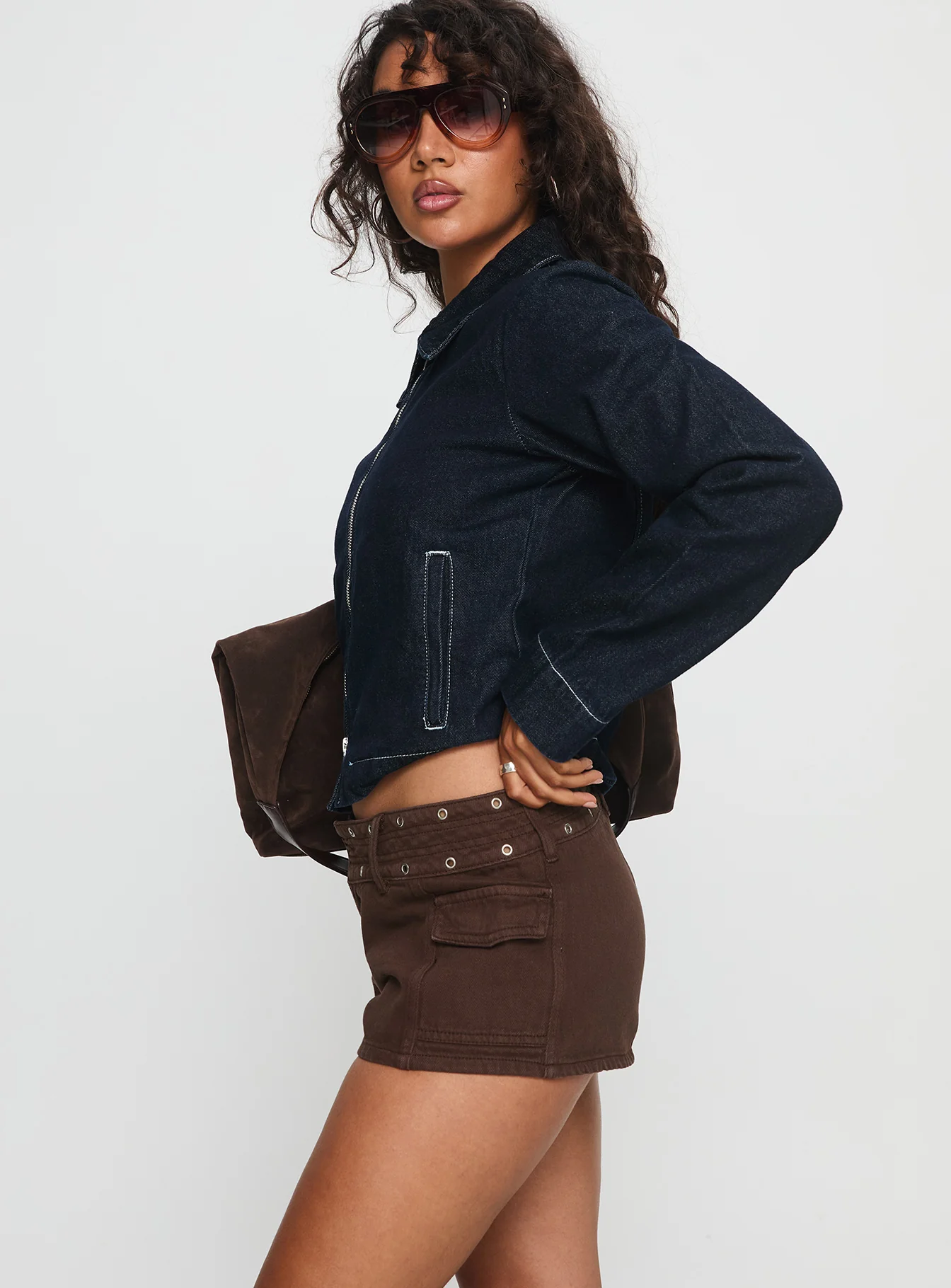 Reno Eyelet Micro Shorts Brown Wash