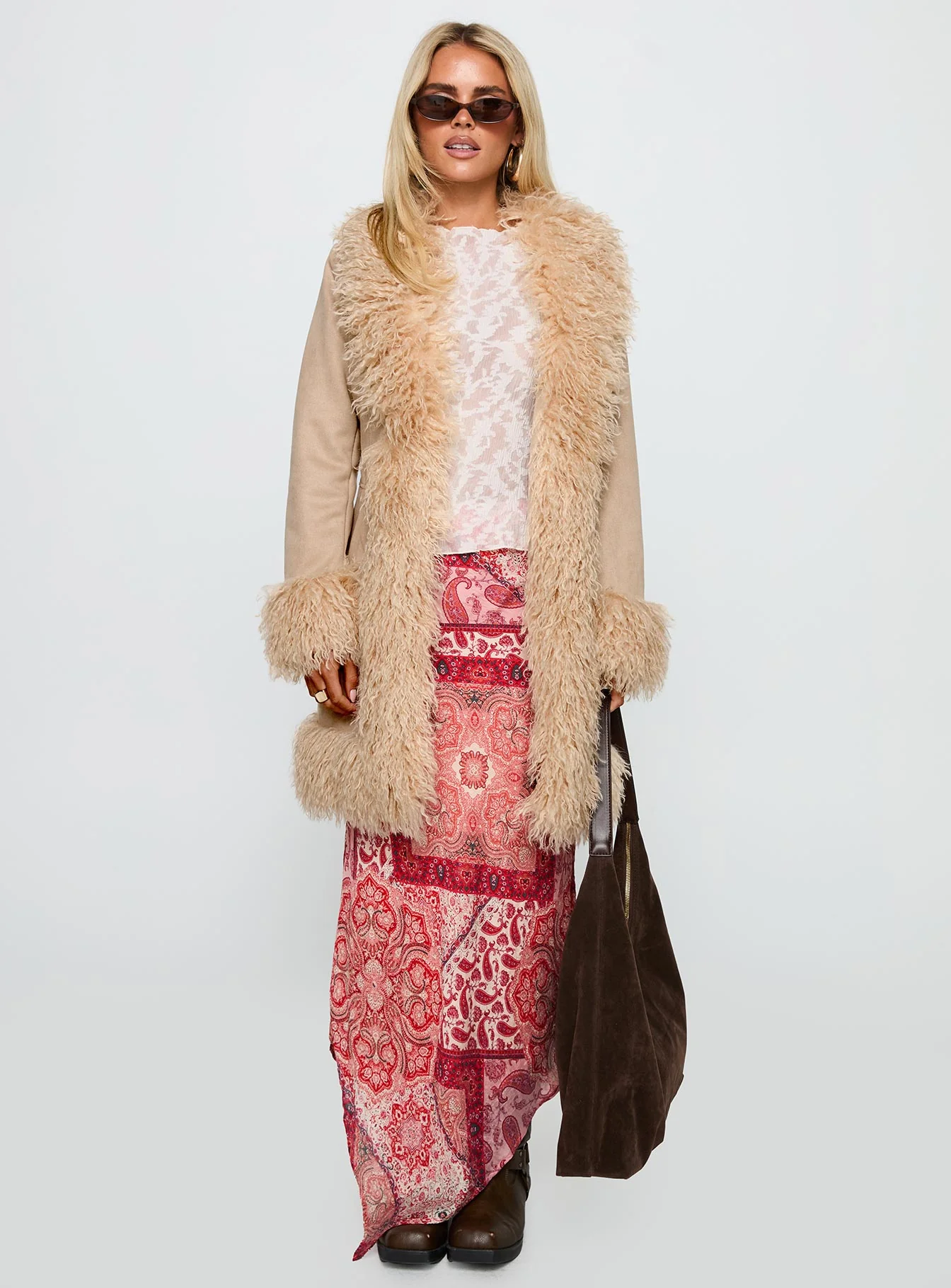 Josefina Faux Fur Detail Jacket Beige