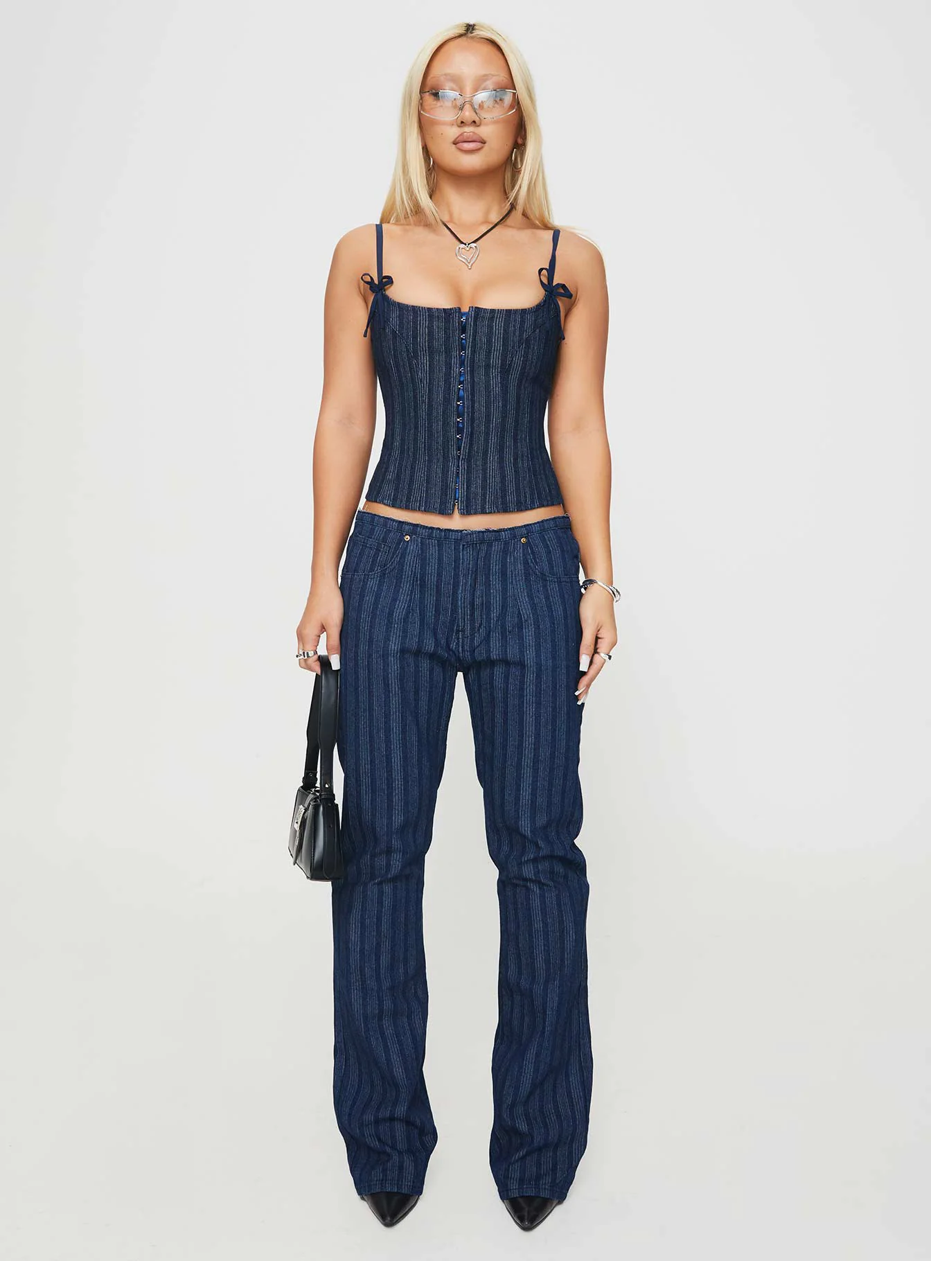 Charismatic Denim Corset Dark Pinstripe