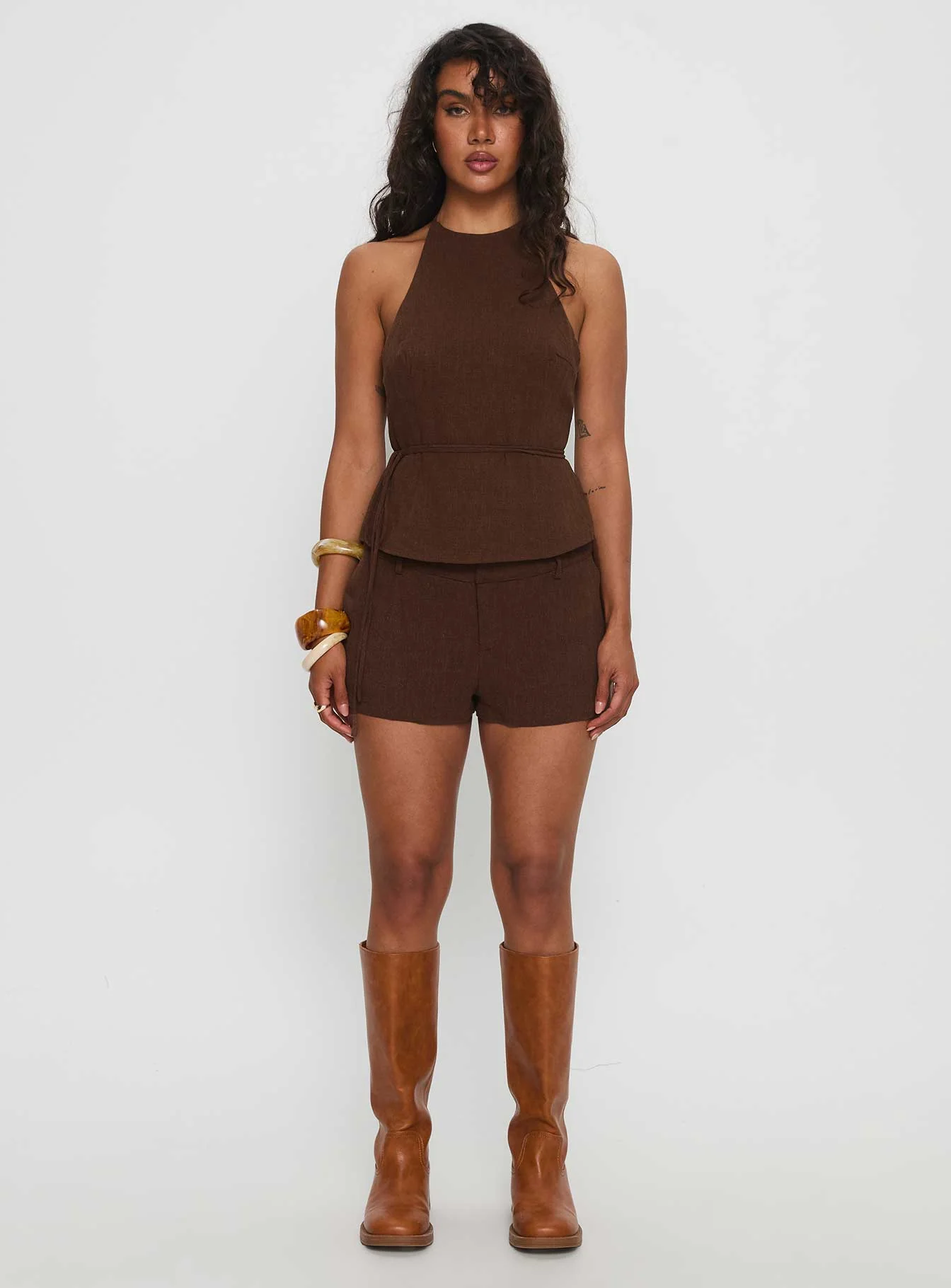 La Dulce Tailored Linen Micro Short Chocolate