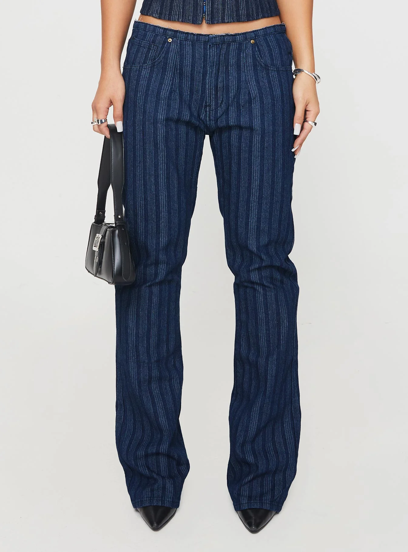 Charismatic Low Rise Flared Jeans Dark Pinstripe
