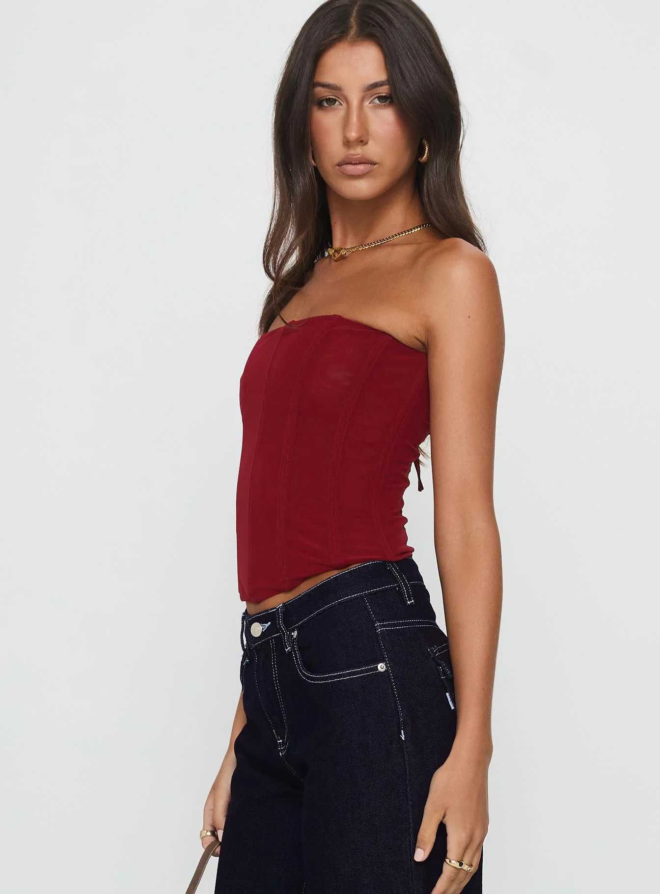 Oscuro Longline Mesh Corset Top Berry