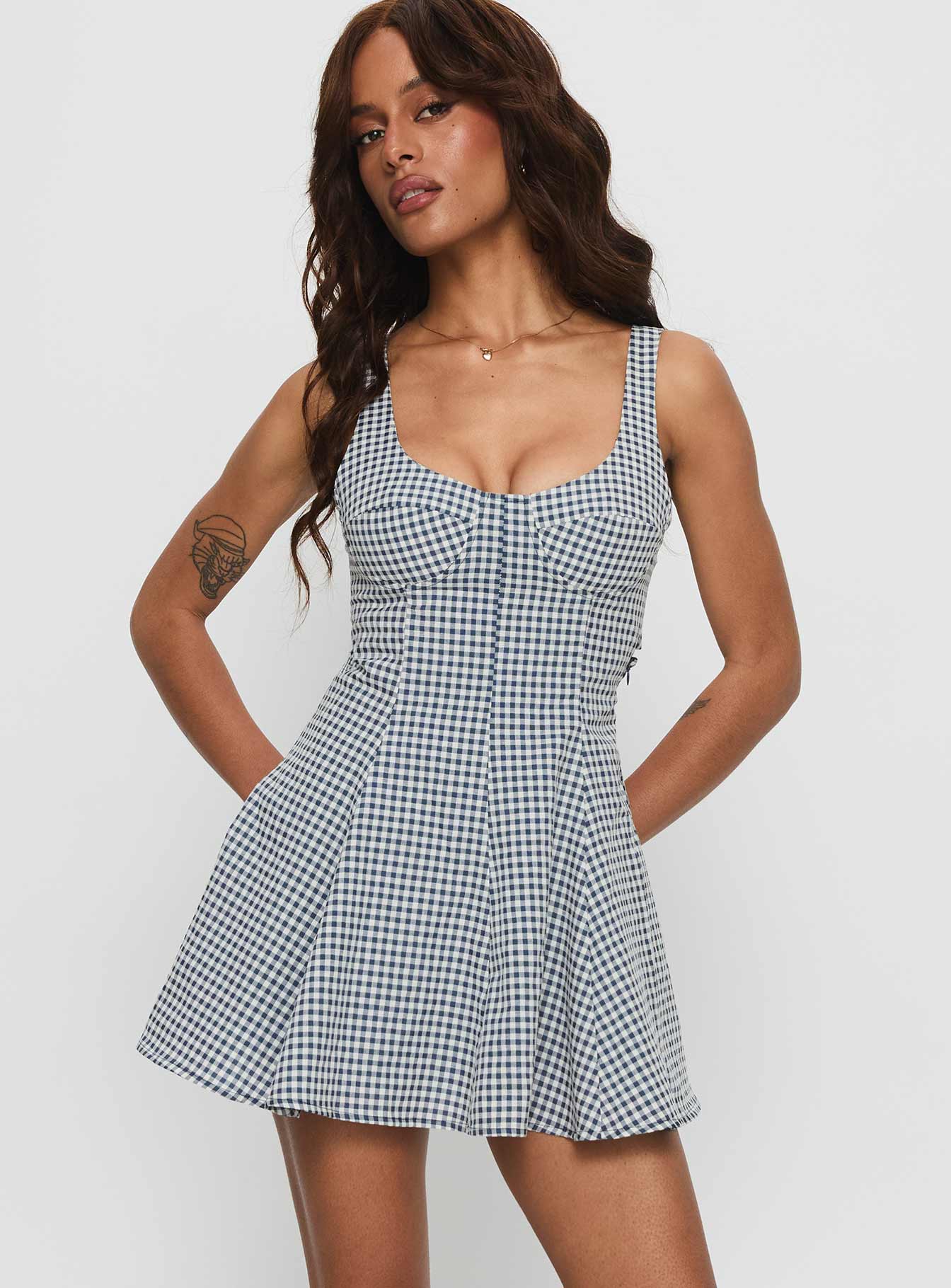 Honeysucker Floaty Playsuit Blue Check