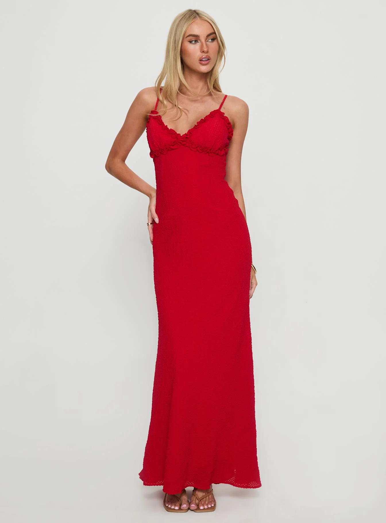 Willah Frill Trim Maxi Dress Red