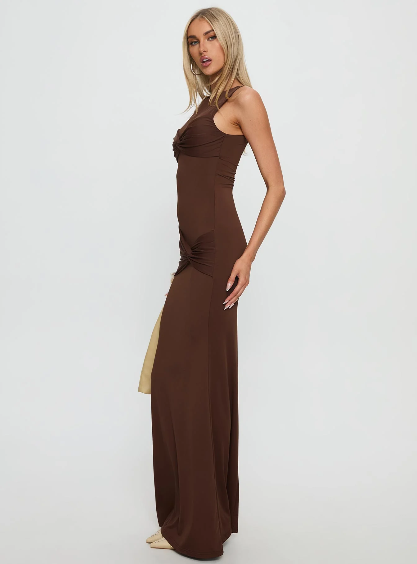 Pivotal Twist Detail Maxi Dress Brown