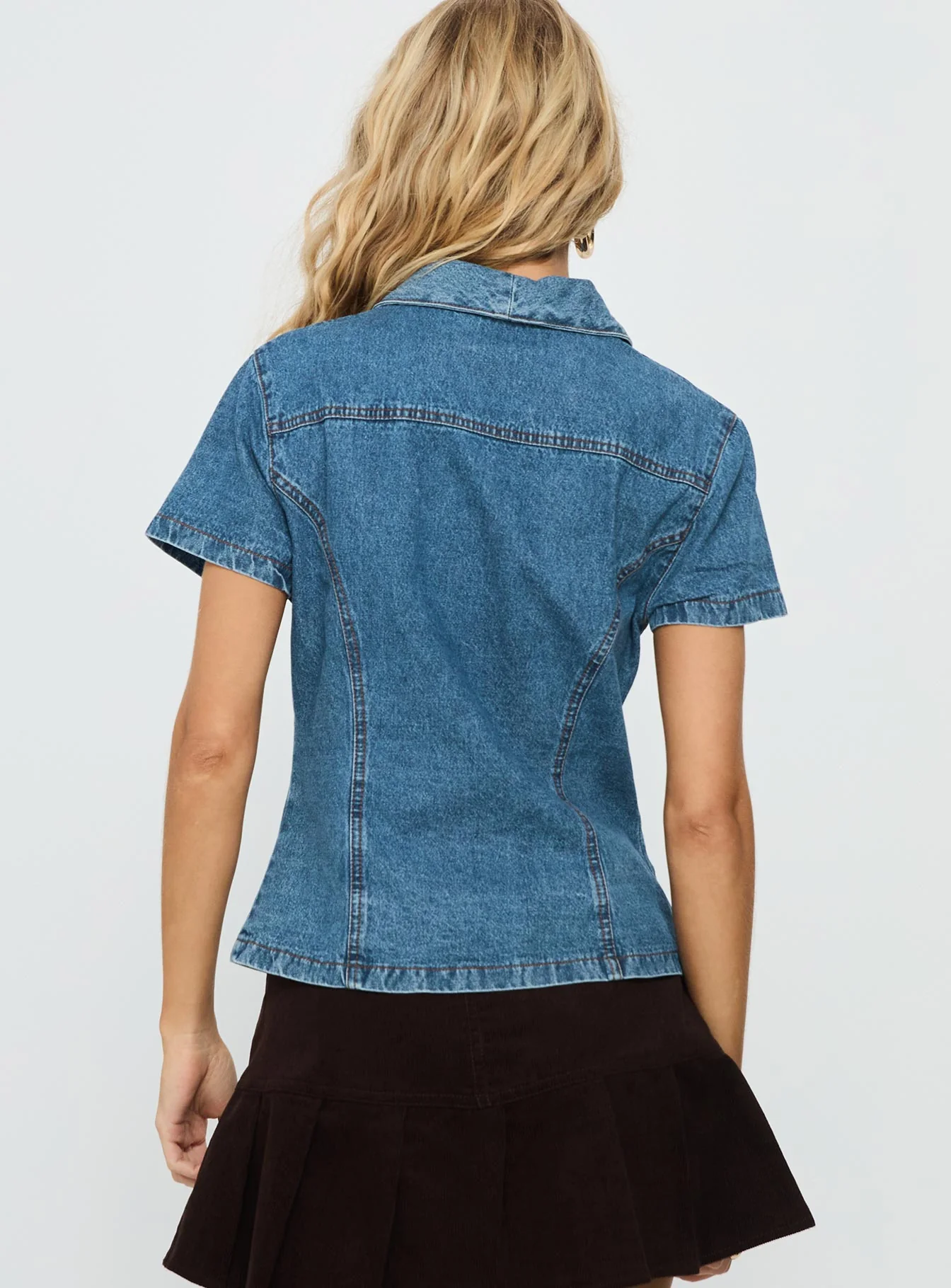 Ellix Button Up Top Blue Denim