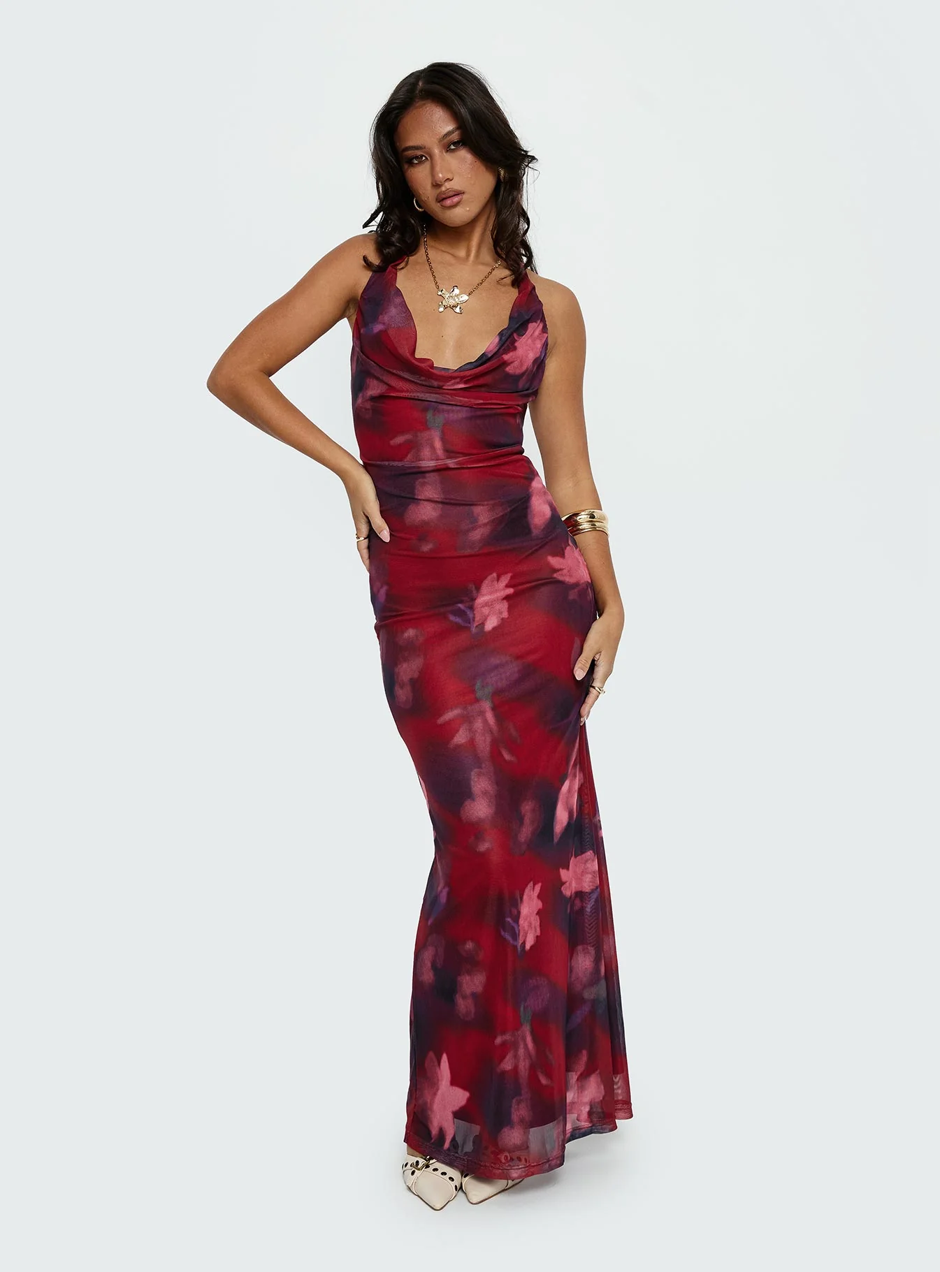 Vixyn Halter Maxi Dress Red Multi