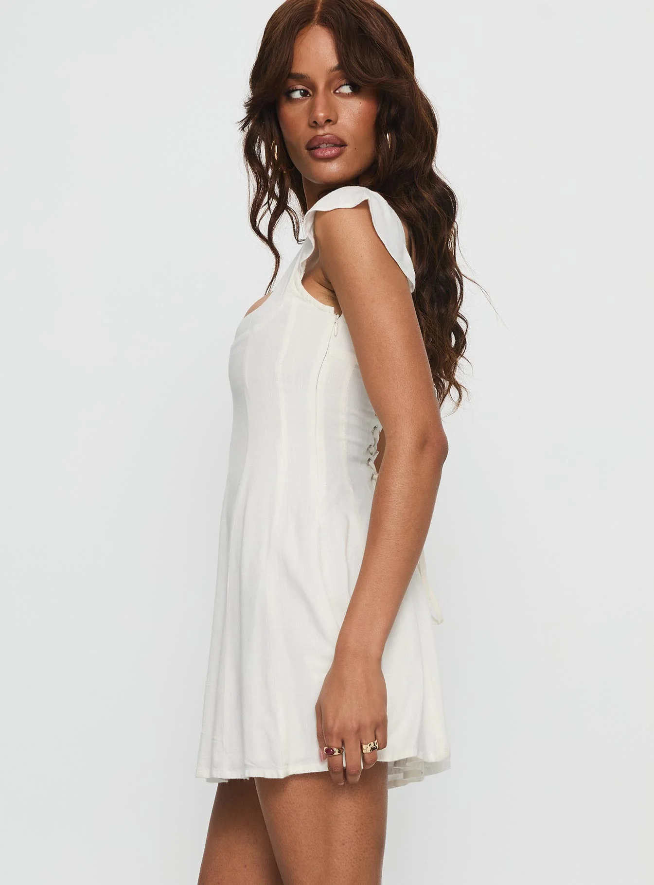 Annah Cap Sleeve Tie Up Mini Dress White
