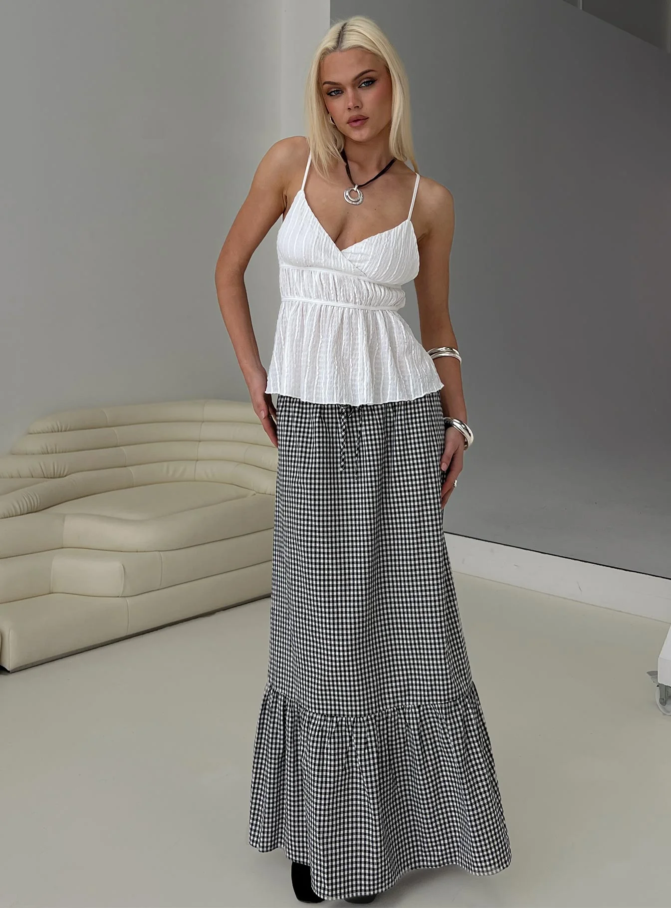 Modern Girl Maxi Skirt Black / White Gingham