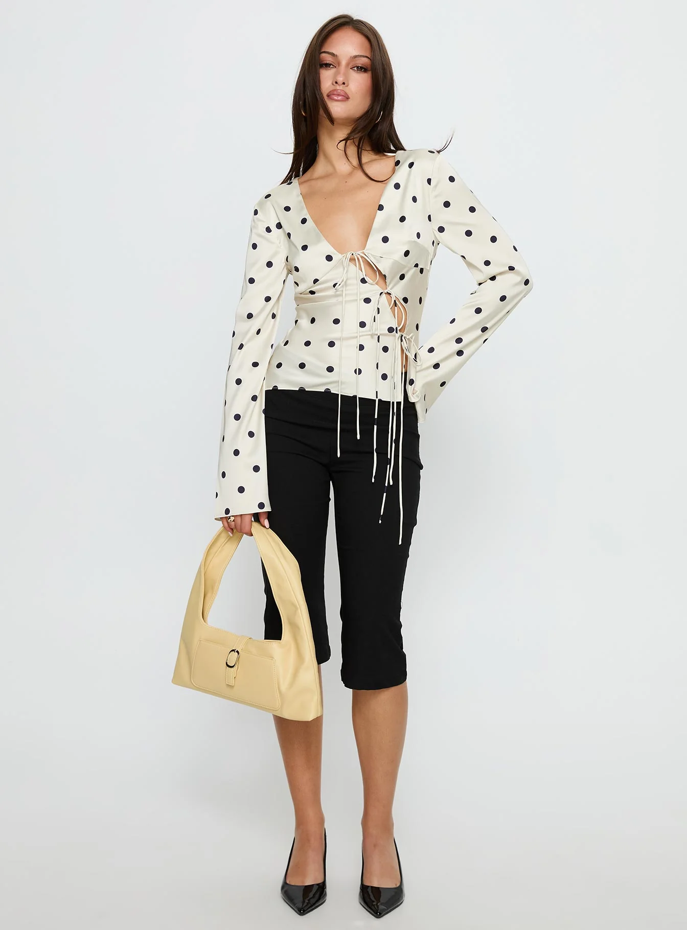 Mariah Long Sleeve Top Cream Polka