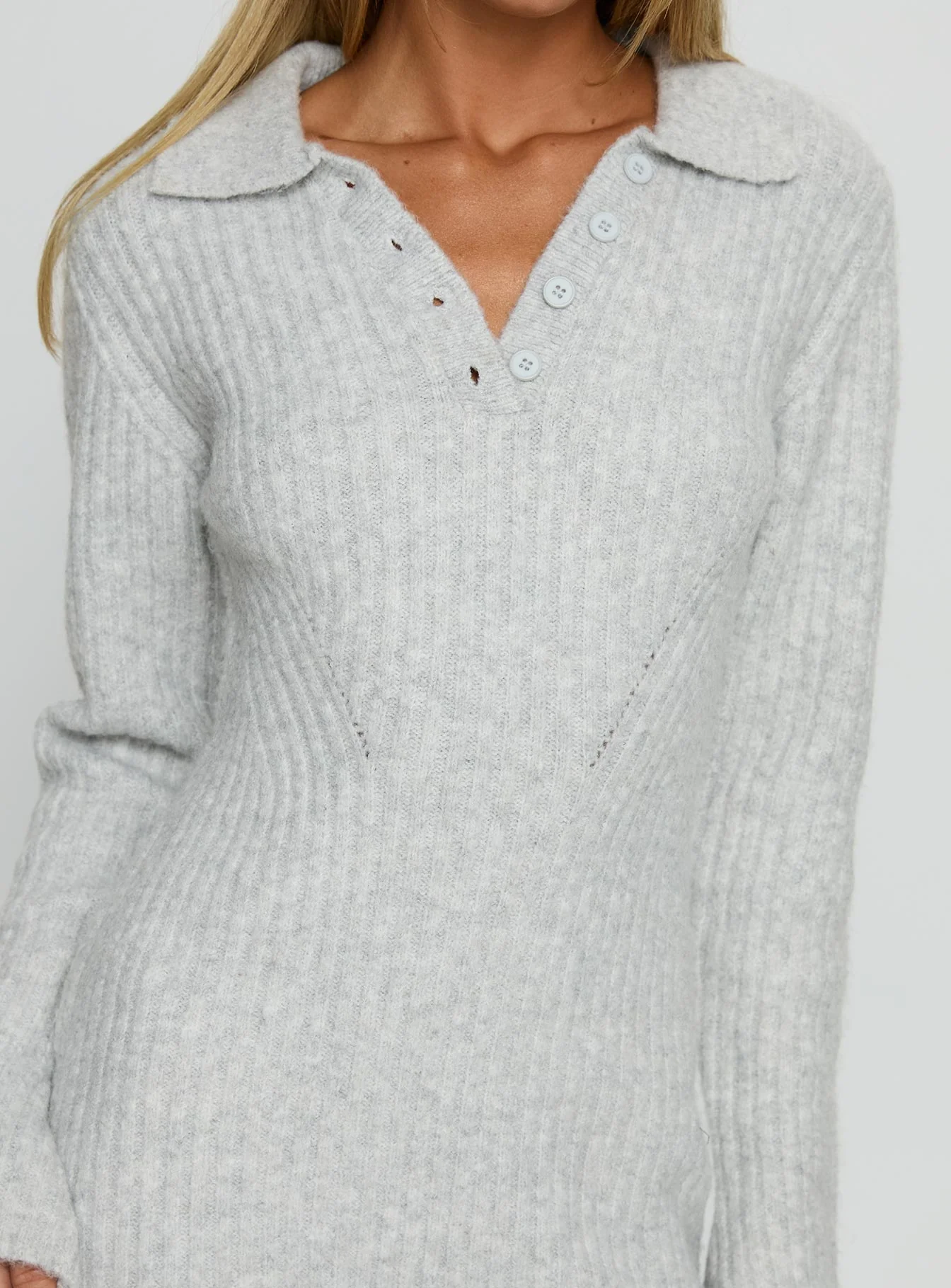 Naloma Knit Long Sleeve Mini Dress Grey Marle