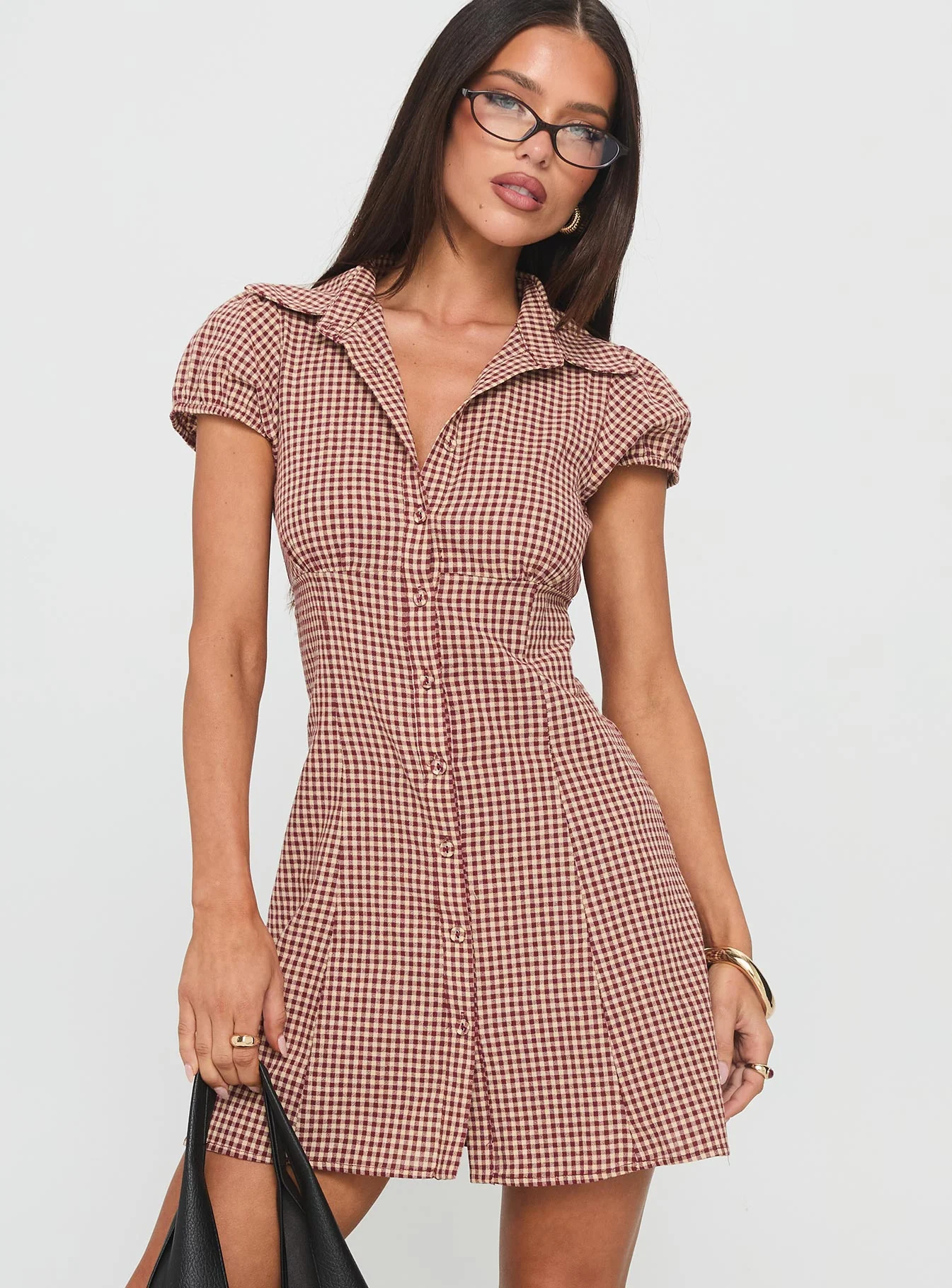 Kavira Tie Bust Shirt Dress Red Gingham