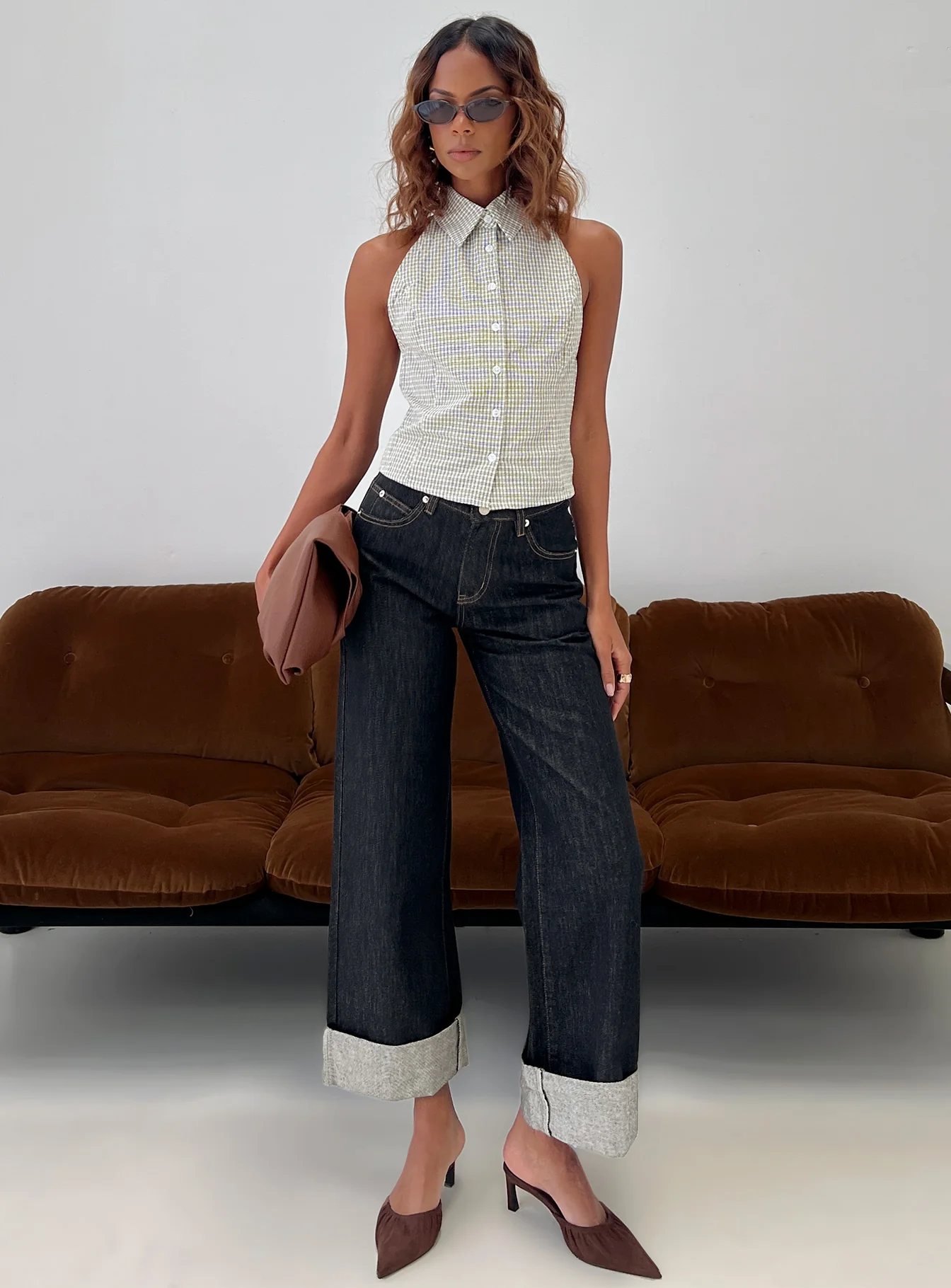 Different Dimensions Sleeveless Collared Top Check