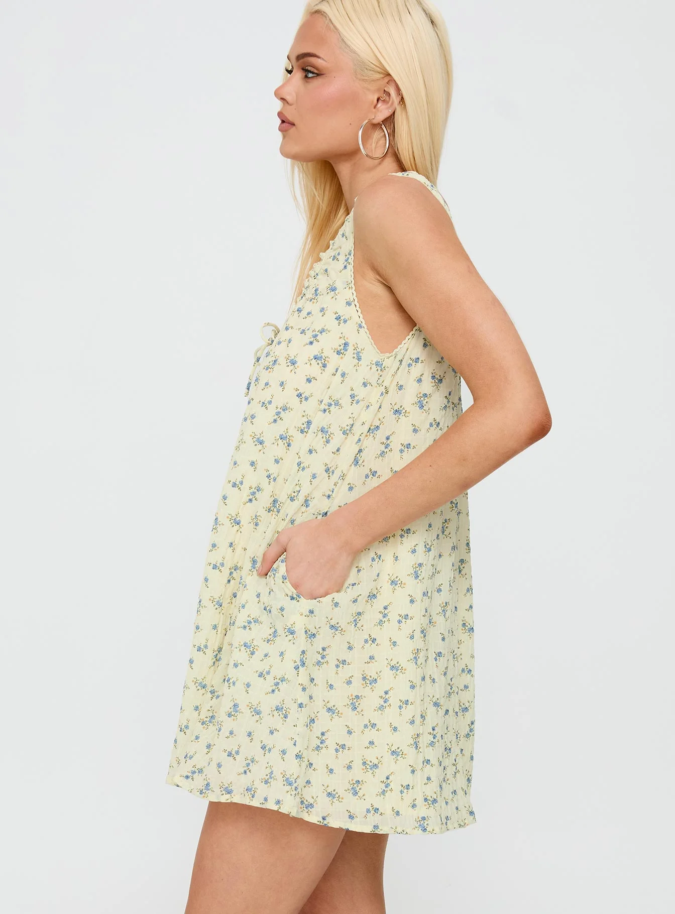 Antiquity Swing Mini Dress Yellow / Blue Floral