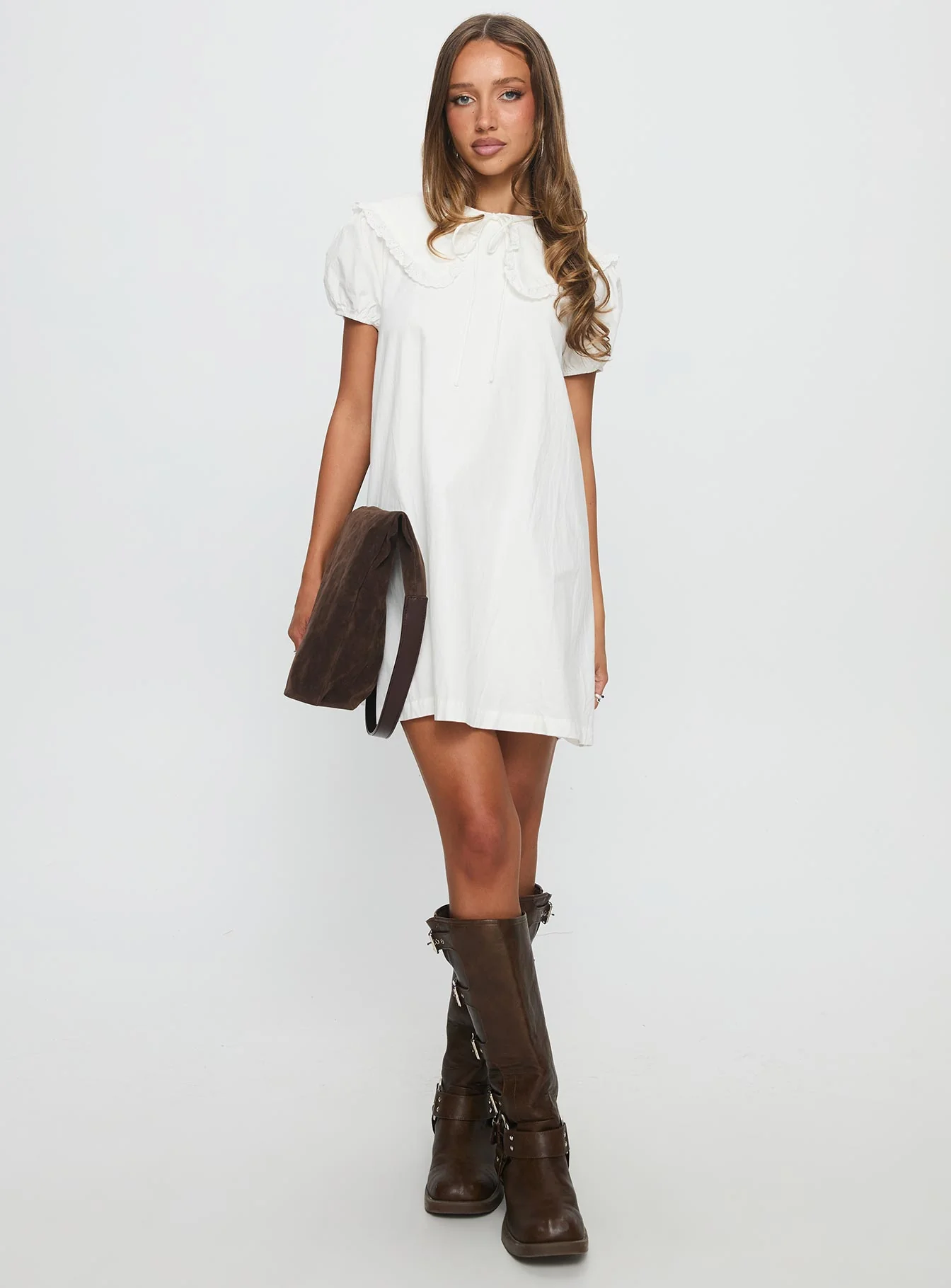 Roseprick Puff Sleeve Babydoll Dress White