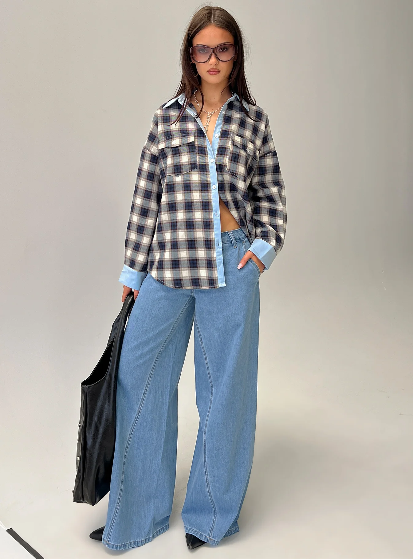 Walda Contrast Flannel Shirt Blue Check