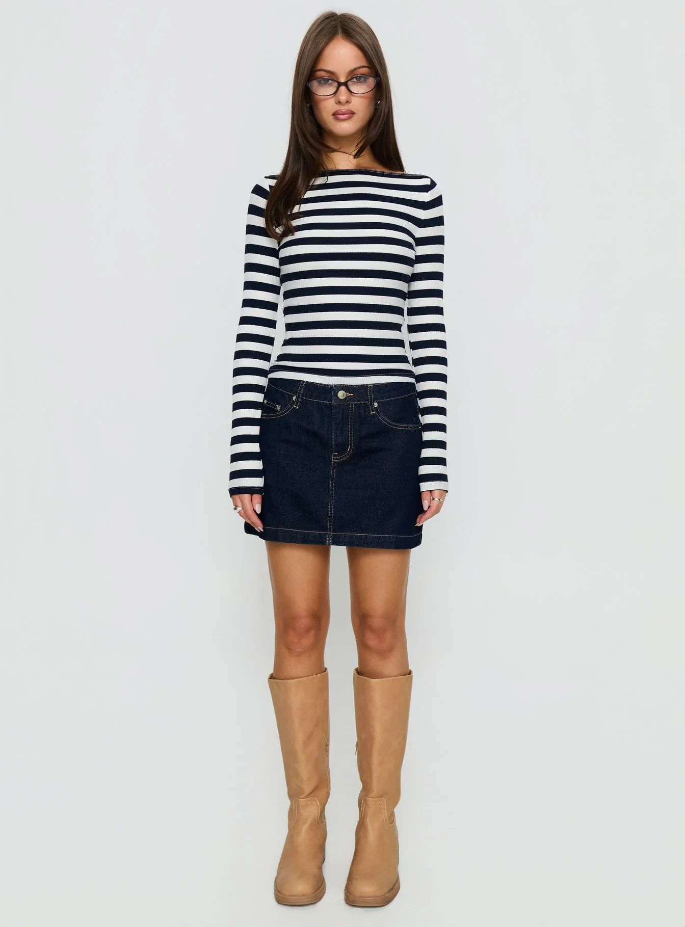 Nickei Denim Mini Skirt Raw Dark Wash