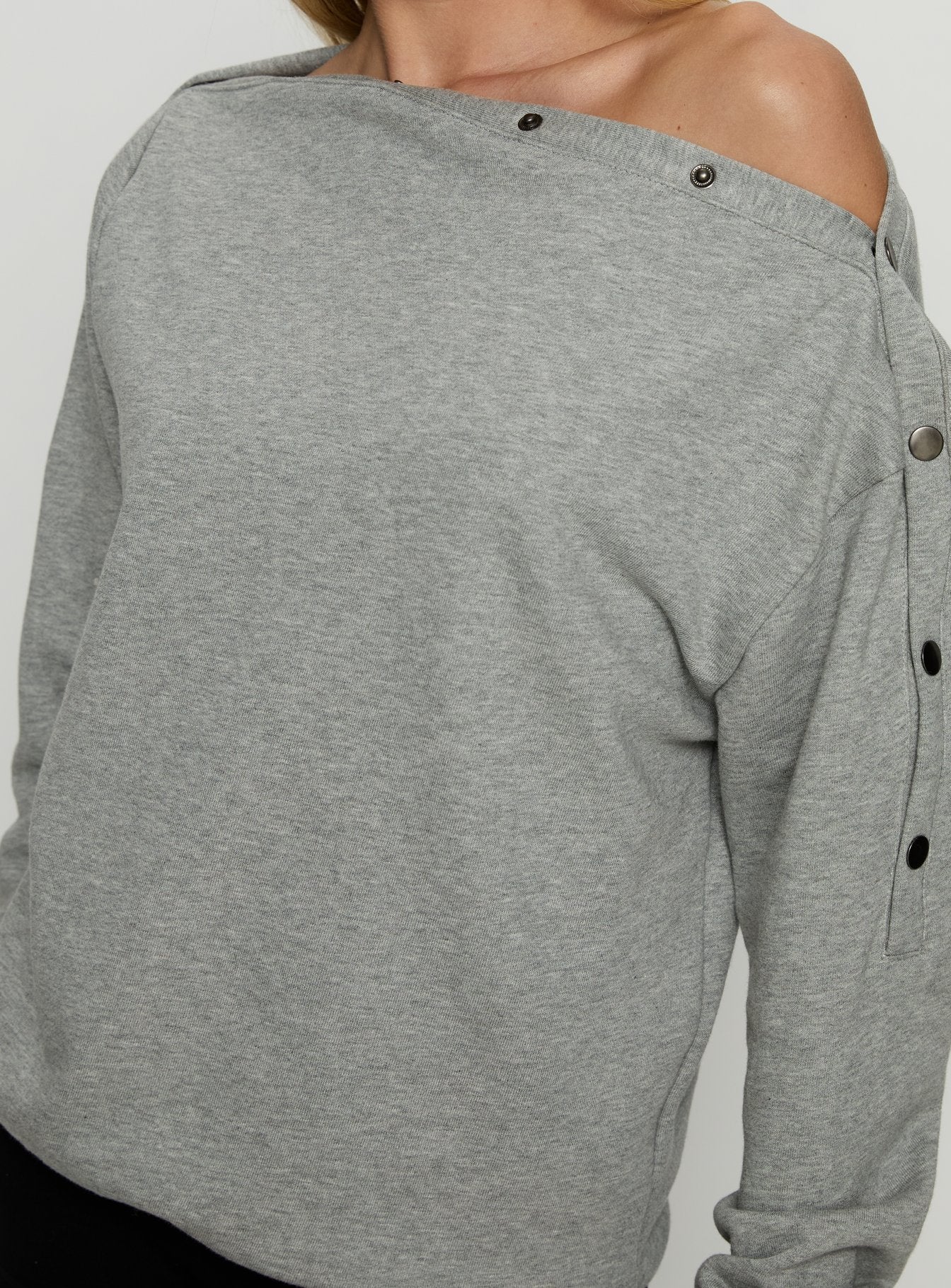Hazle Stud Detail Off Shoulder Jumper Grey