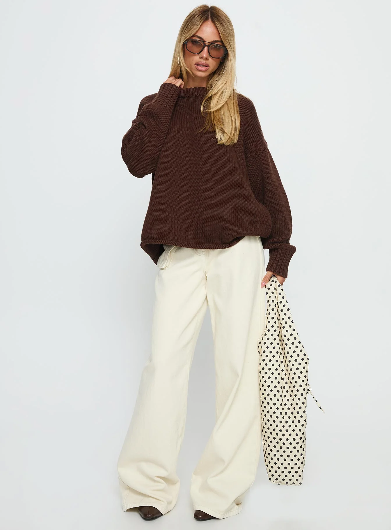 Wilda Crew Neck Knit Sweater Brown