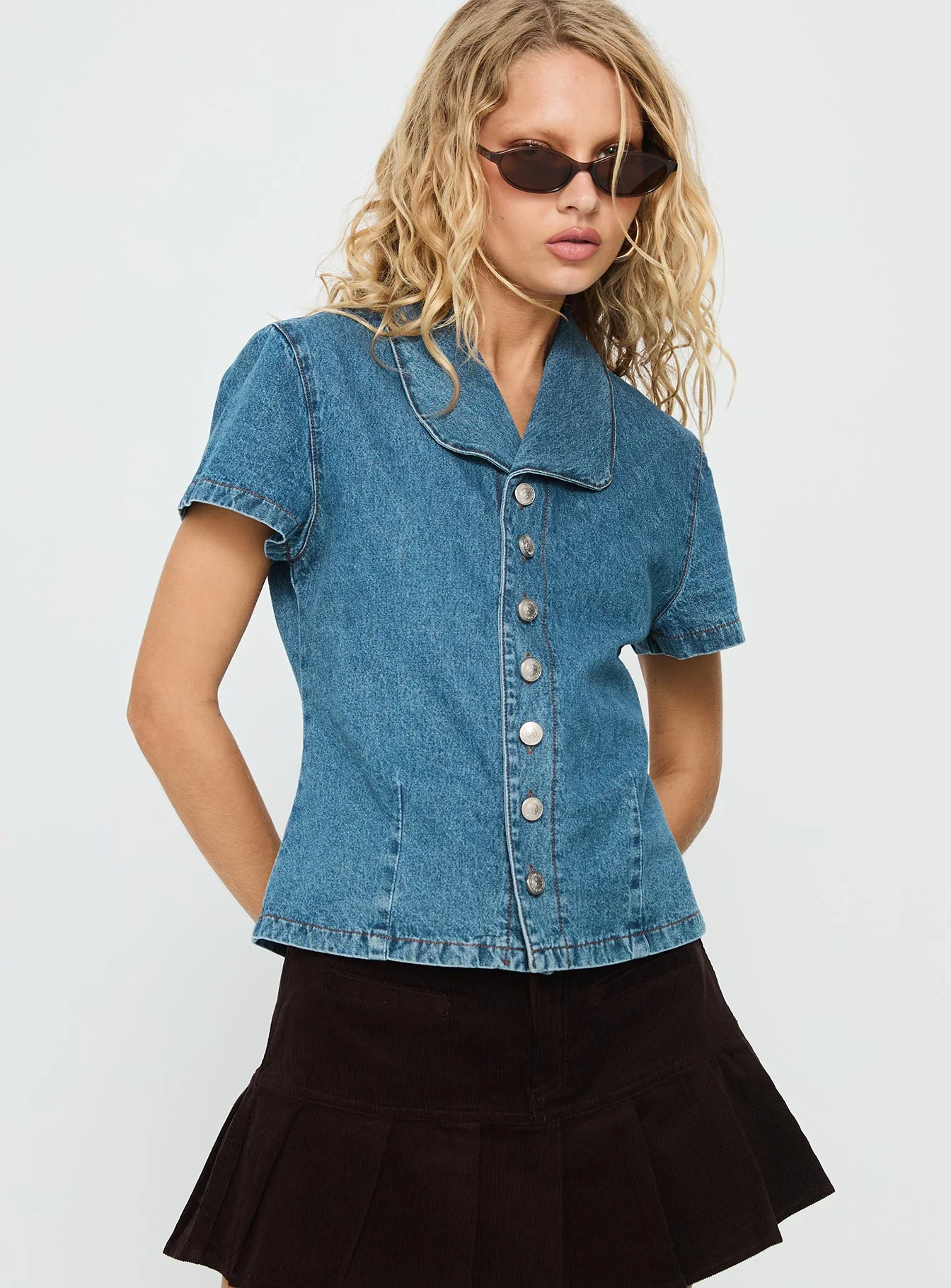 Ellix Button Up Top Blue Denim