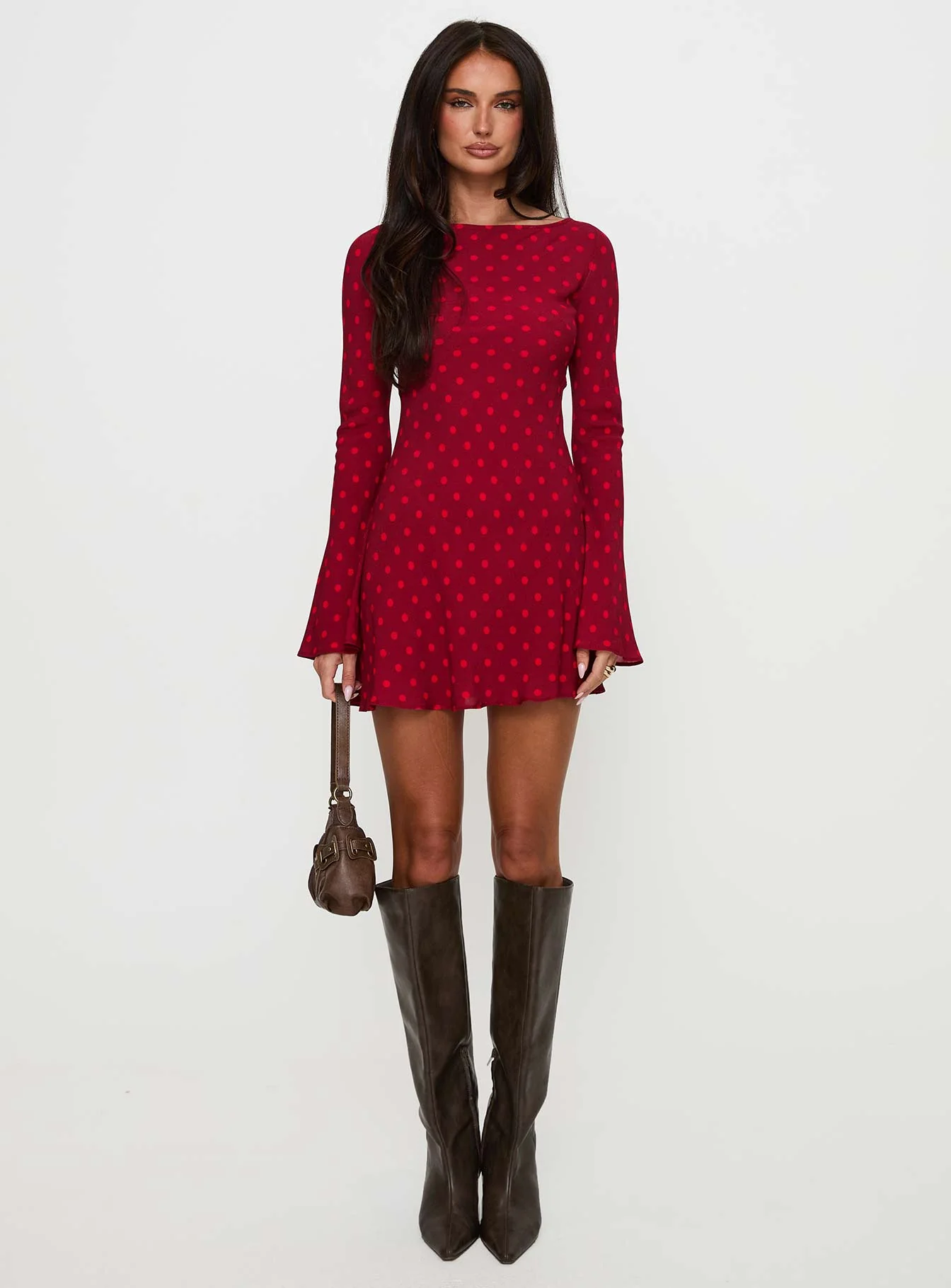 Good Graces Long Sleeve Mini Dress Red Dot