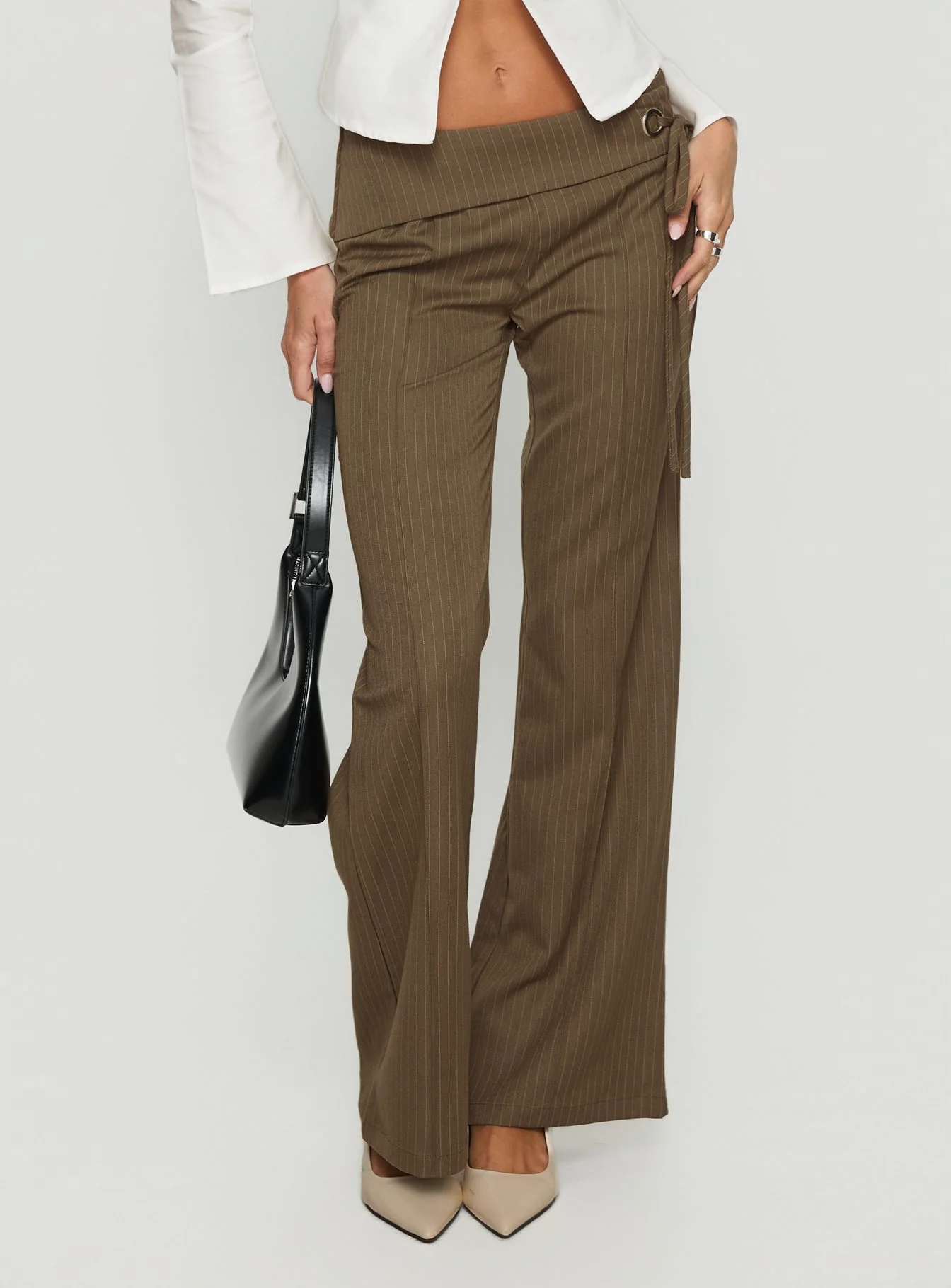 Cedrina Eyelet Fitted Suit Pants Green Pinstripe
