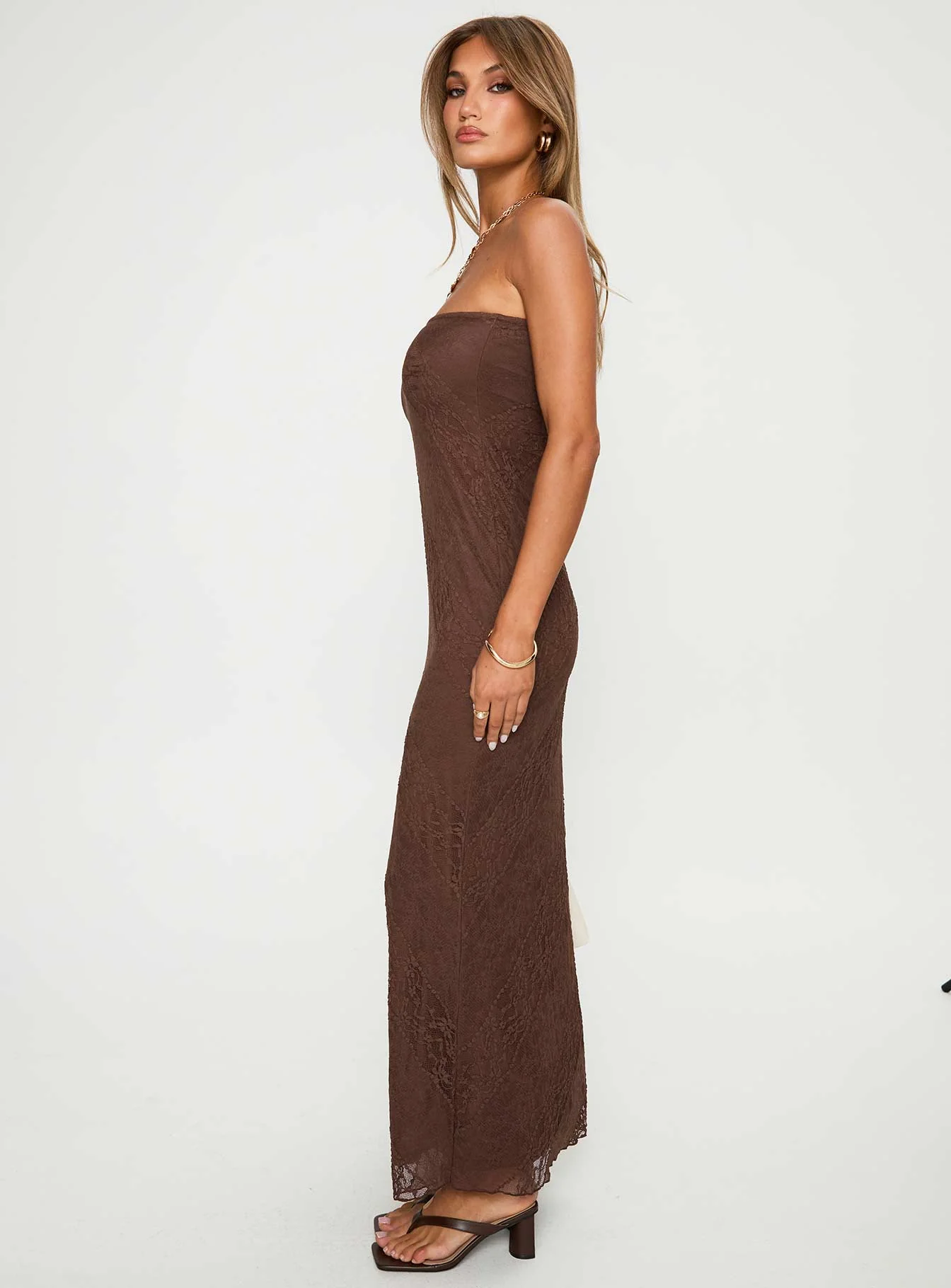 Majorca Strapless Lace Maxi Dress Chocolate