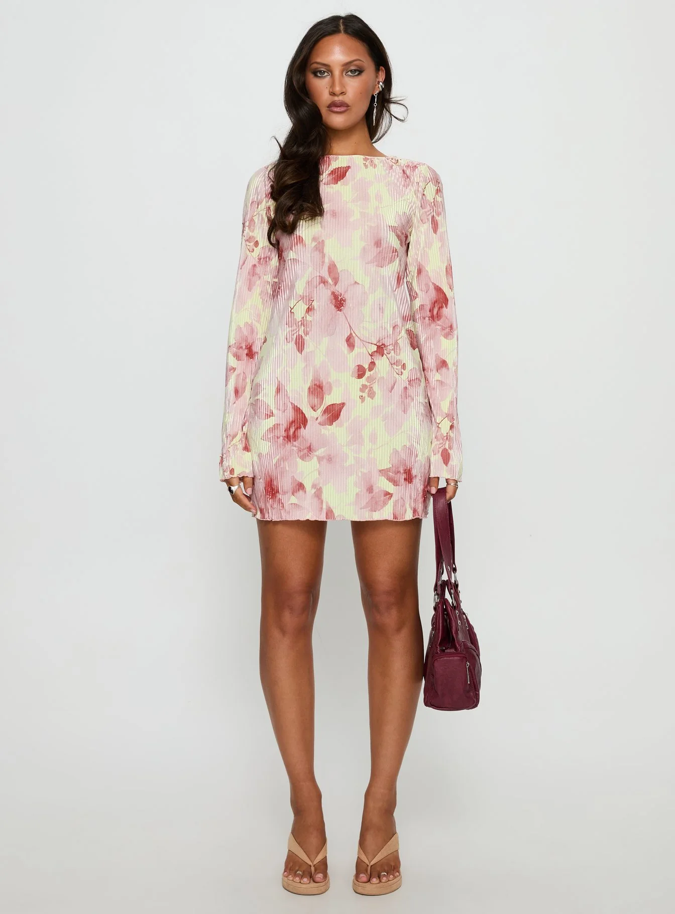 Odelie Long Sleeve Plisse Mini Dress Multi Floral