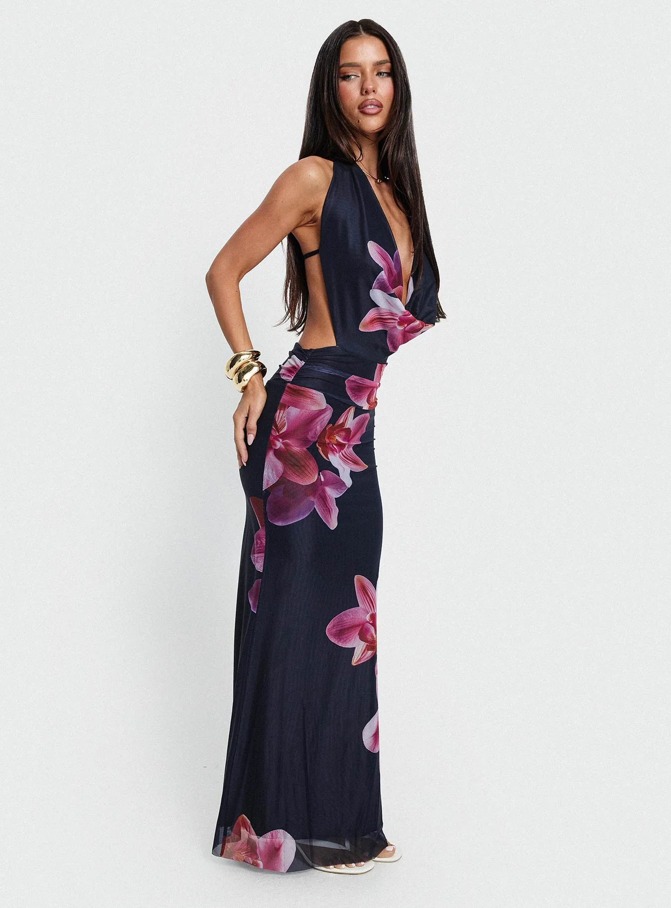Tigress Halter Maxi Dress Navy Floral