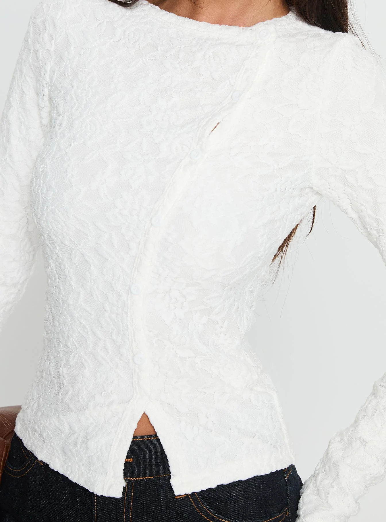 Passoni Long Sleeve Lace Top White