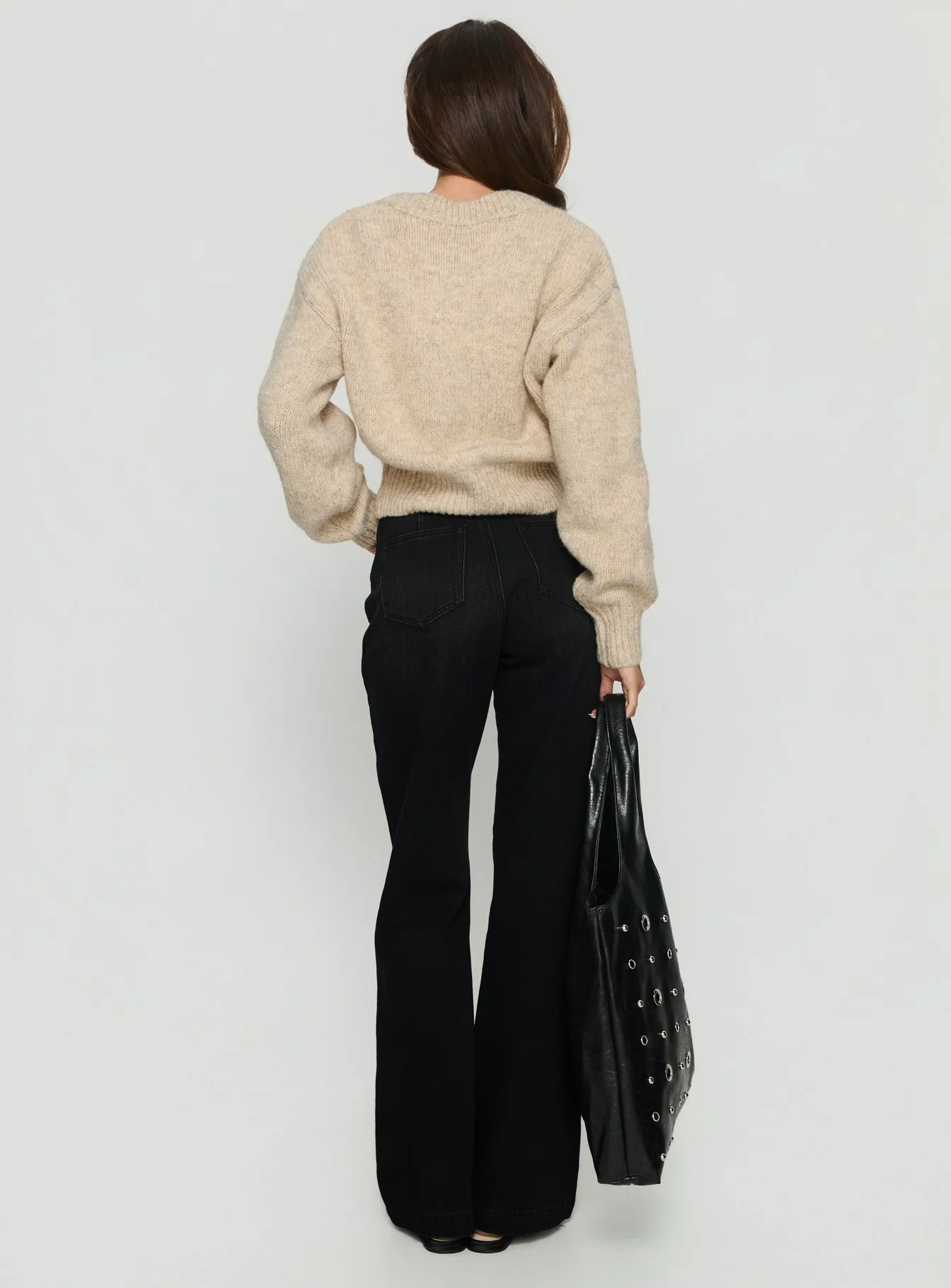 Slow Ride Mid Rise Bootleg Belted Jeans Washed Black