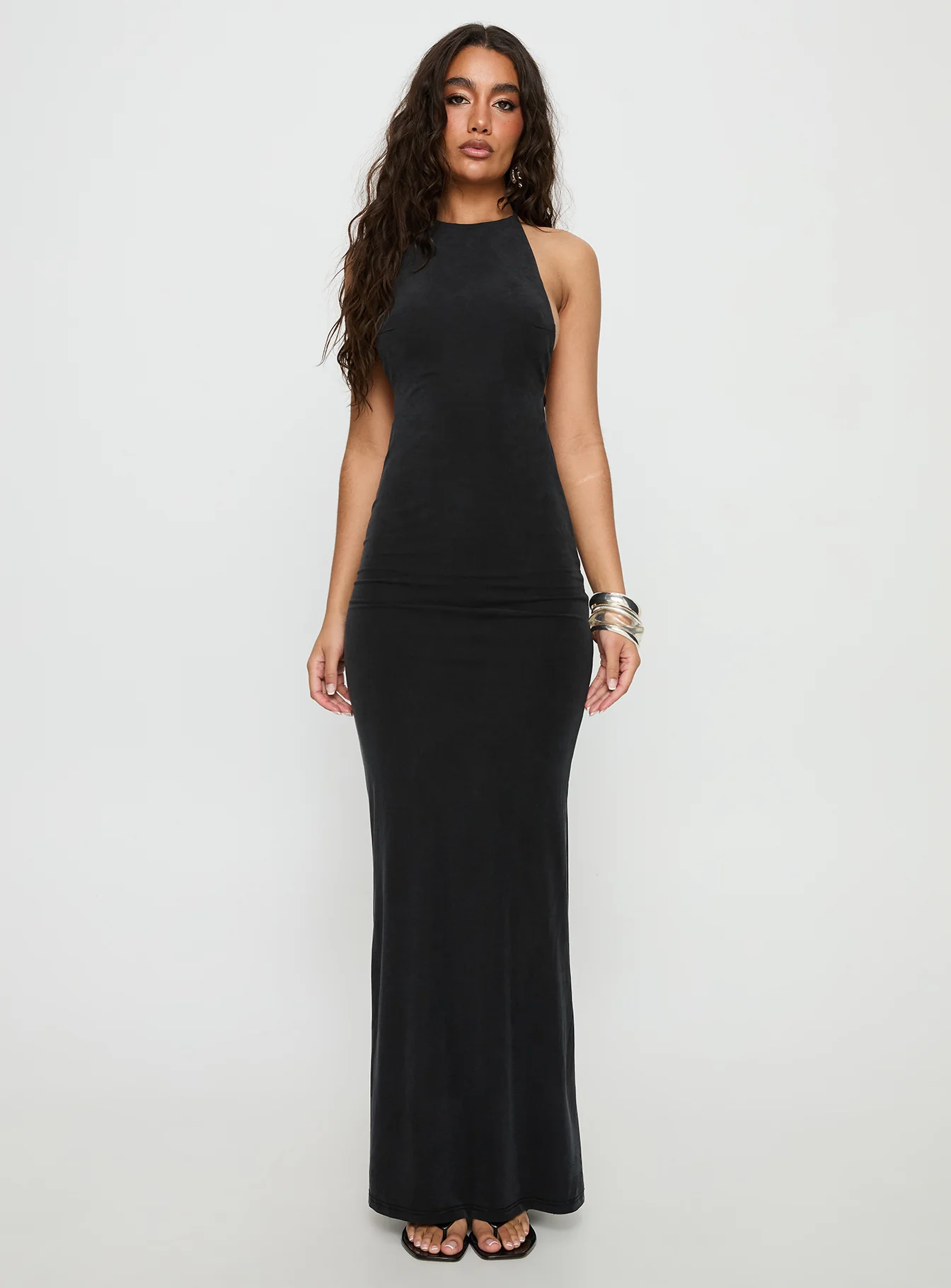 Rheanna Draped Backless Maxi Dress Black