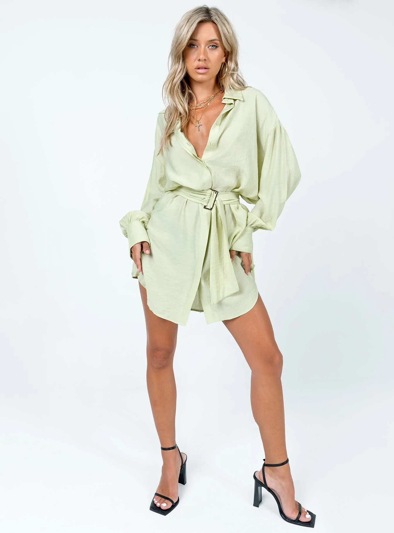 Bilari Textured Fabric Shirt Dress Green