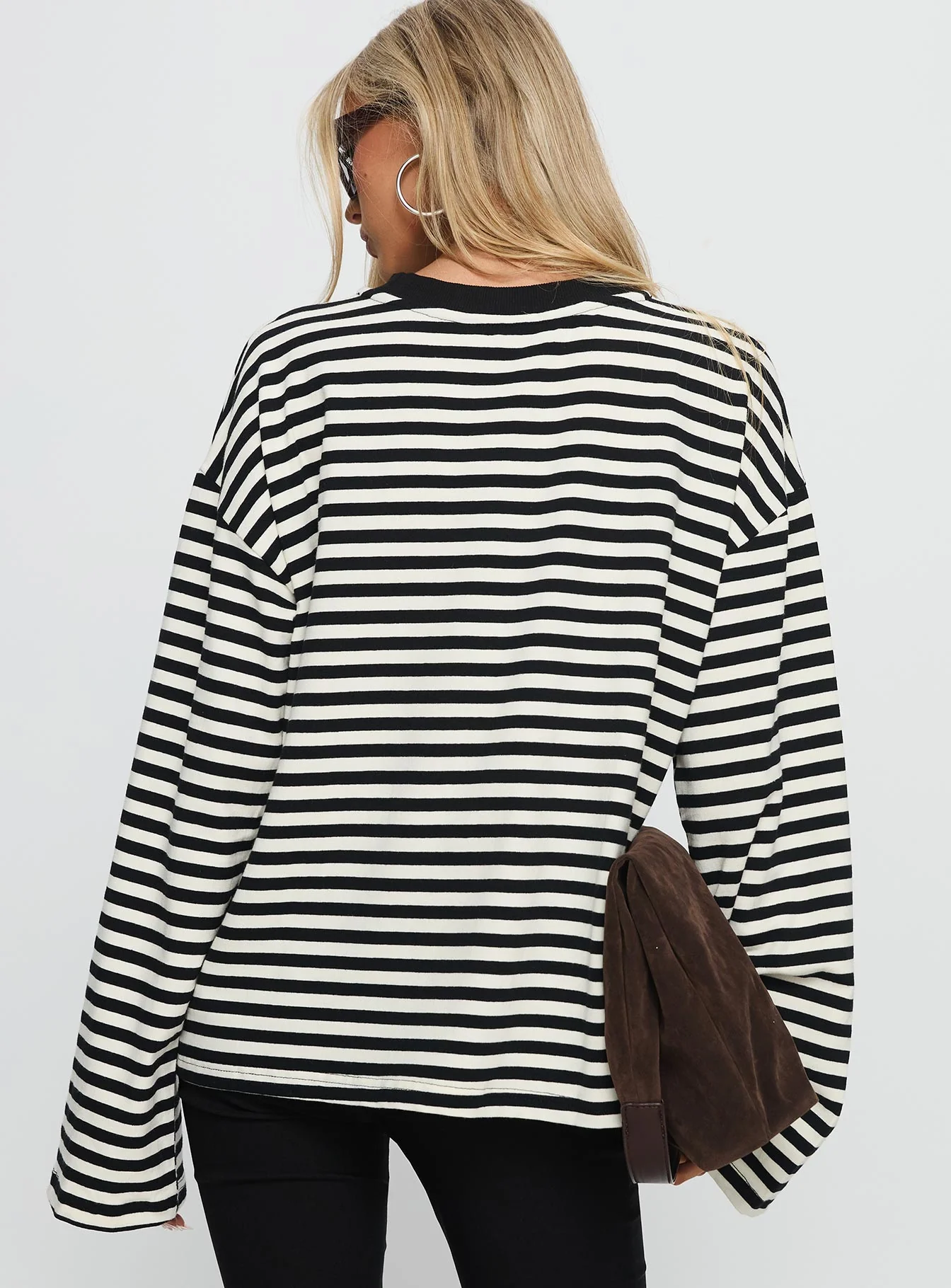 Settle Down Long Sleeve Top Black / White Stripe
