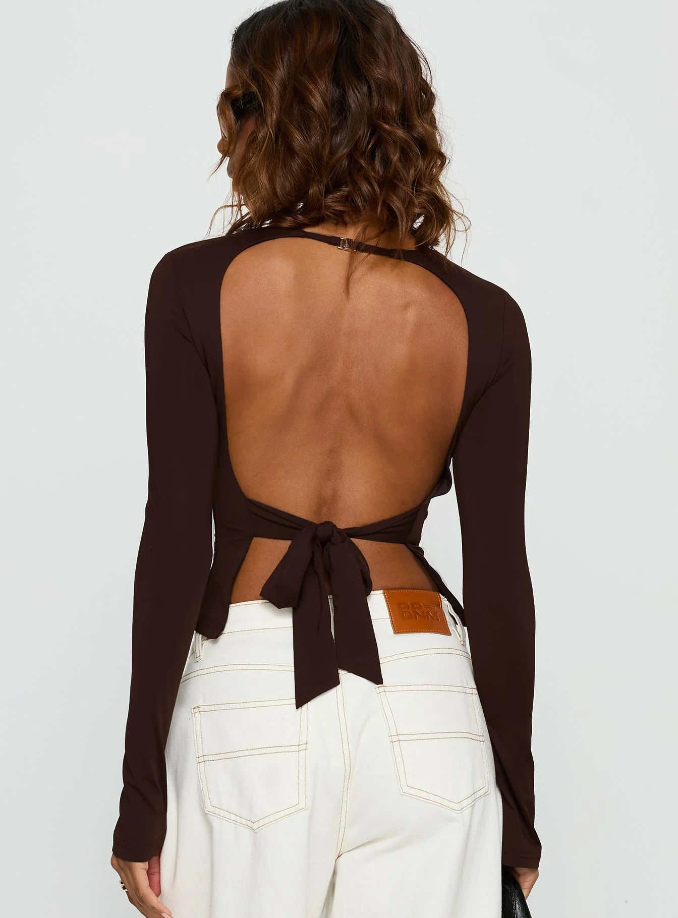 Harpur Long Sleeve Backless Top Chocolate
