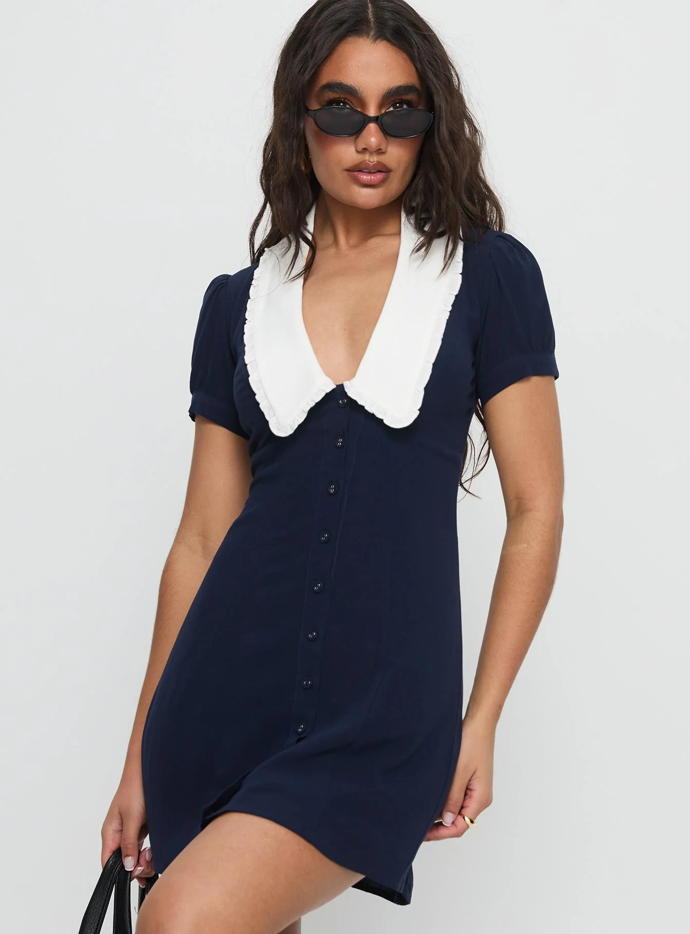 Fabiola Collared Mini Dress Navy