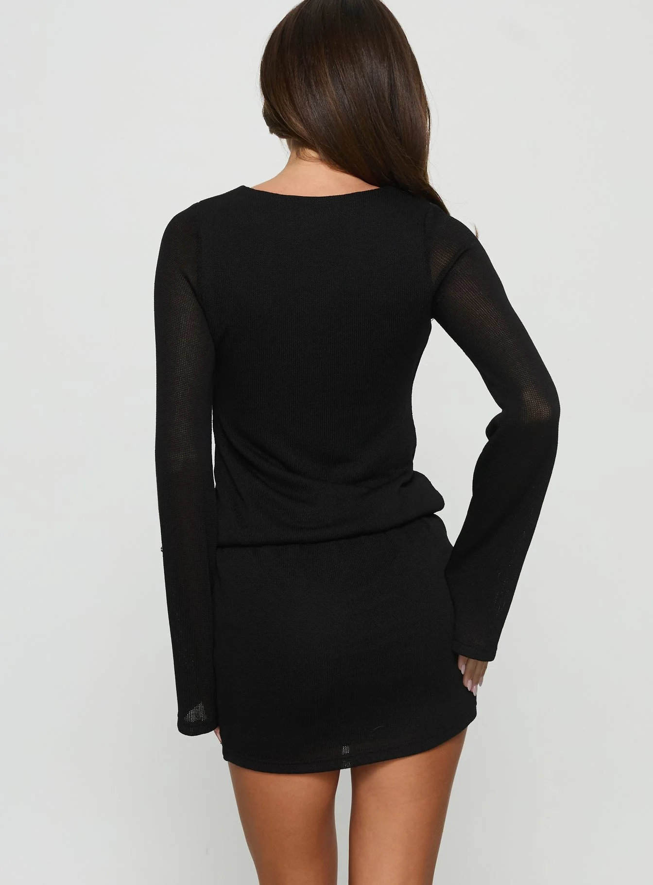 Charming Long Sleeve Mini Dress Black