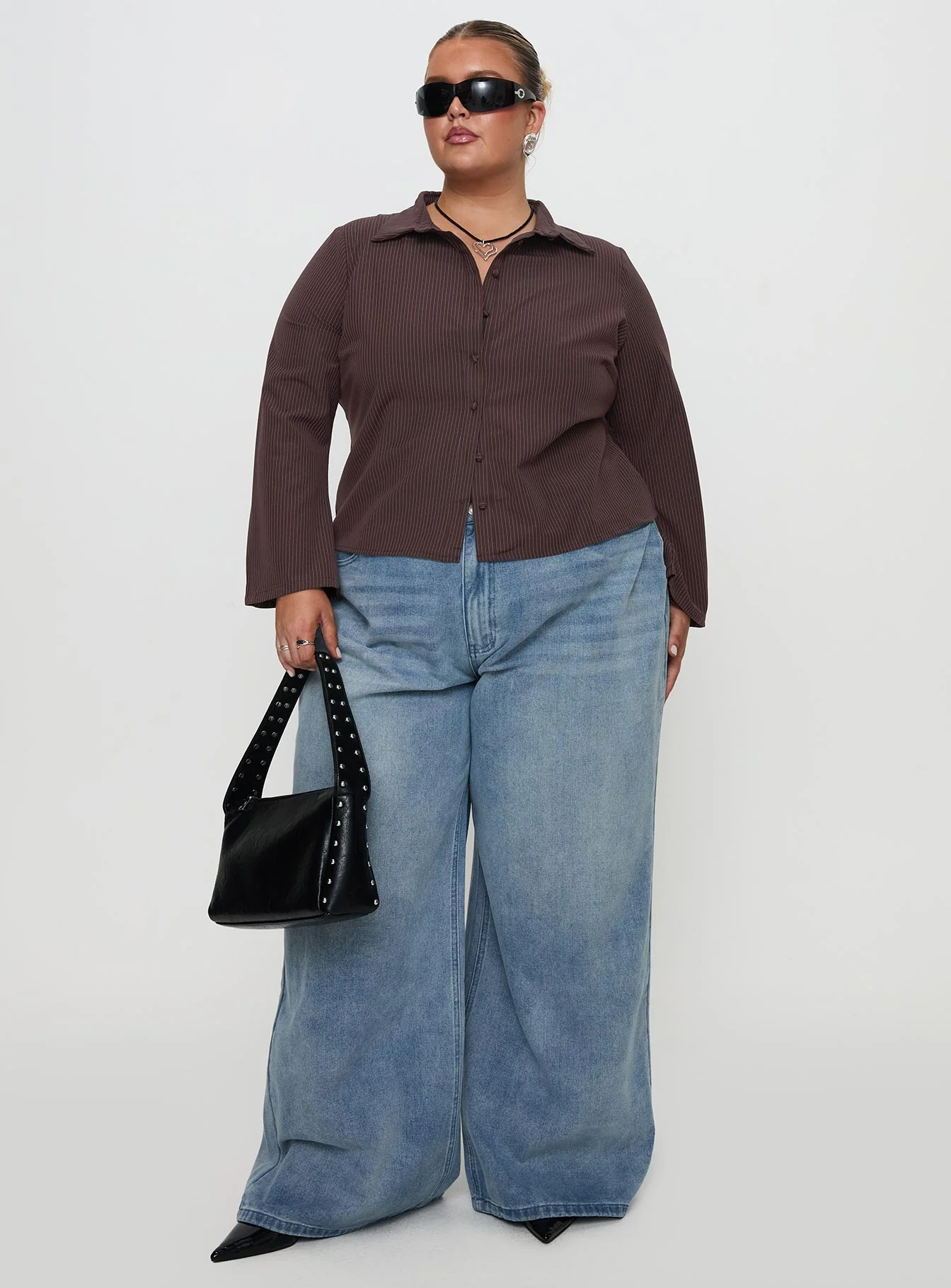 Anni Pinstripe Shirt Brown Curve