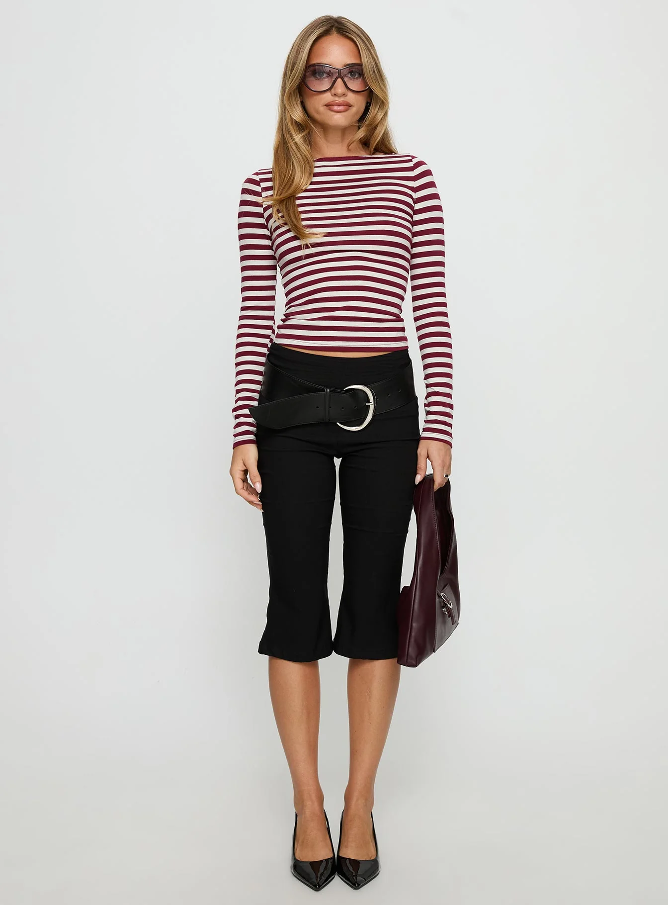 Derrica Long Sleeve Top Red / Grey Stripe