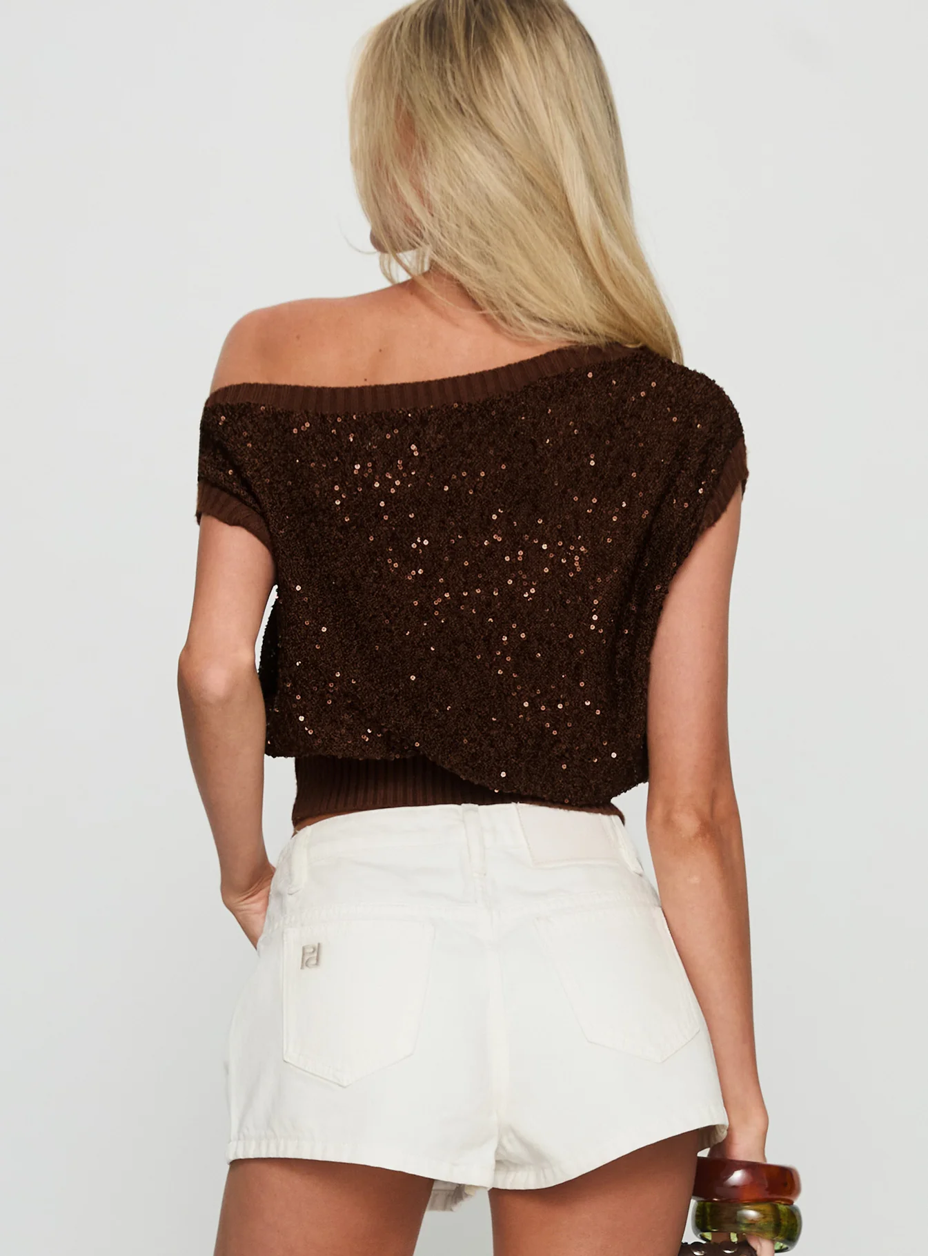 Marysa Sequin Knit Blouson Top Brown