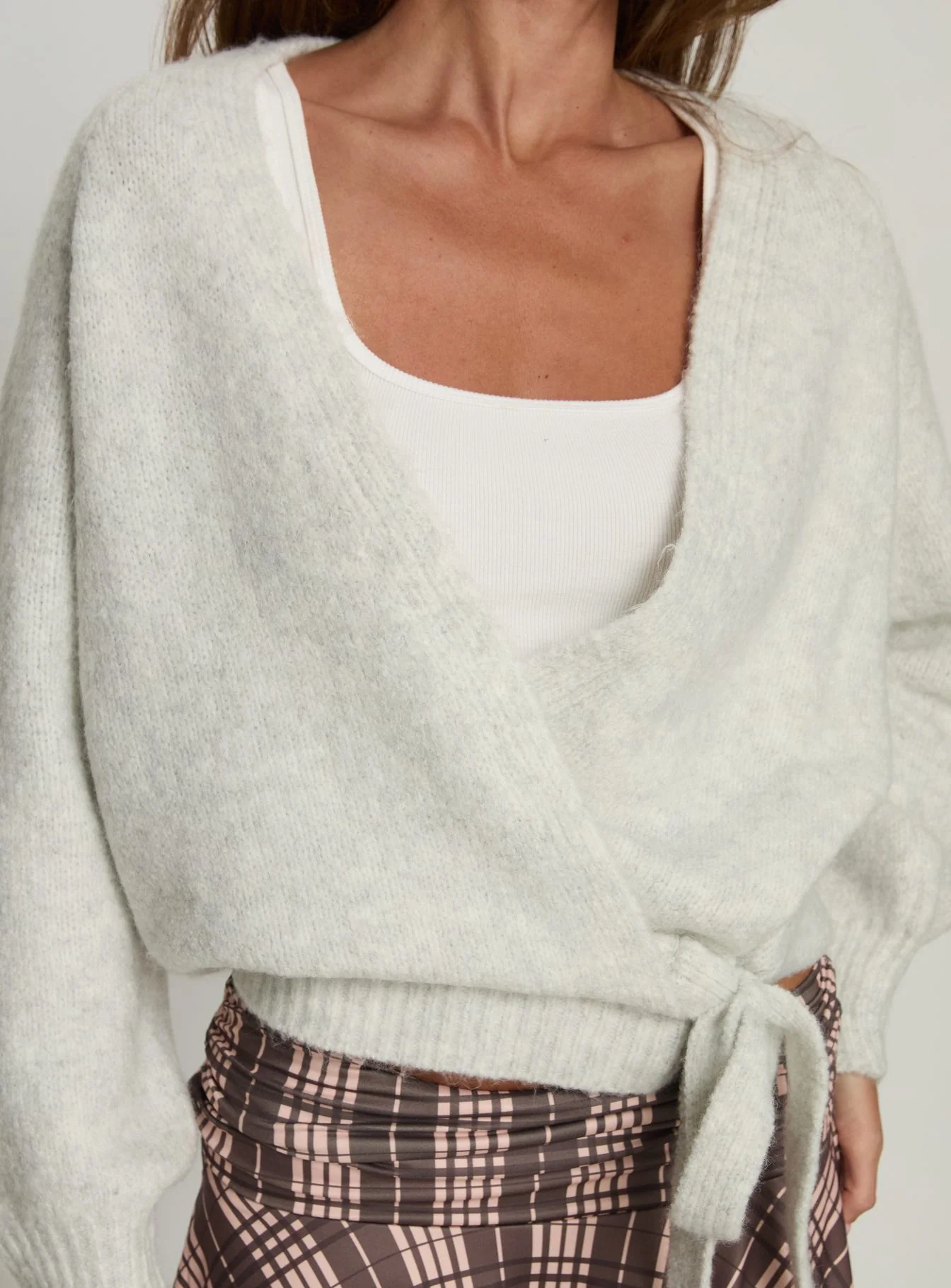 Daelan Wrap Knit Cardigan Grey Marle