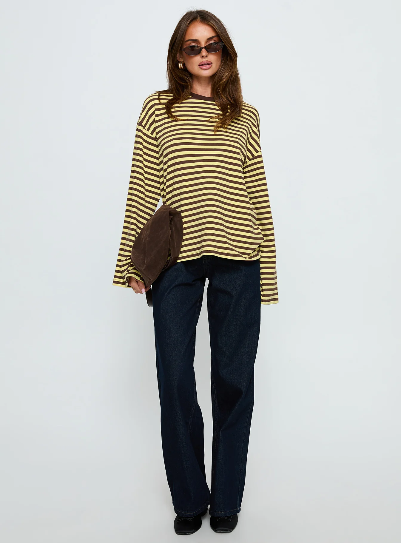 Settle Down Long Sleeve Top Yellow / Brown Stripe