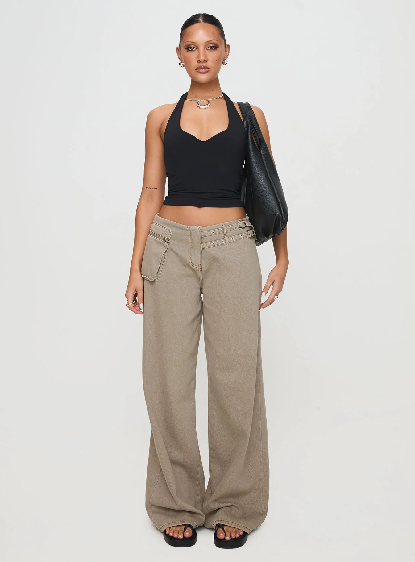 Paltrow Mid Rise Wide Leg Cargo Jeans Washed Brown