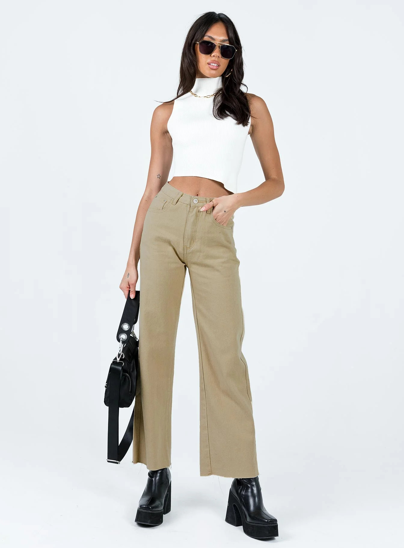 Arlington High Rise Straight Leg Denim Jeans Stone