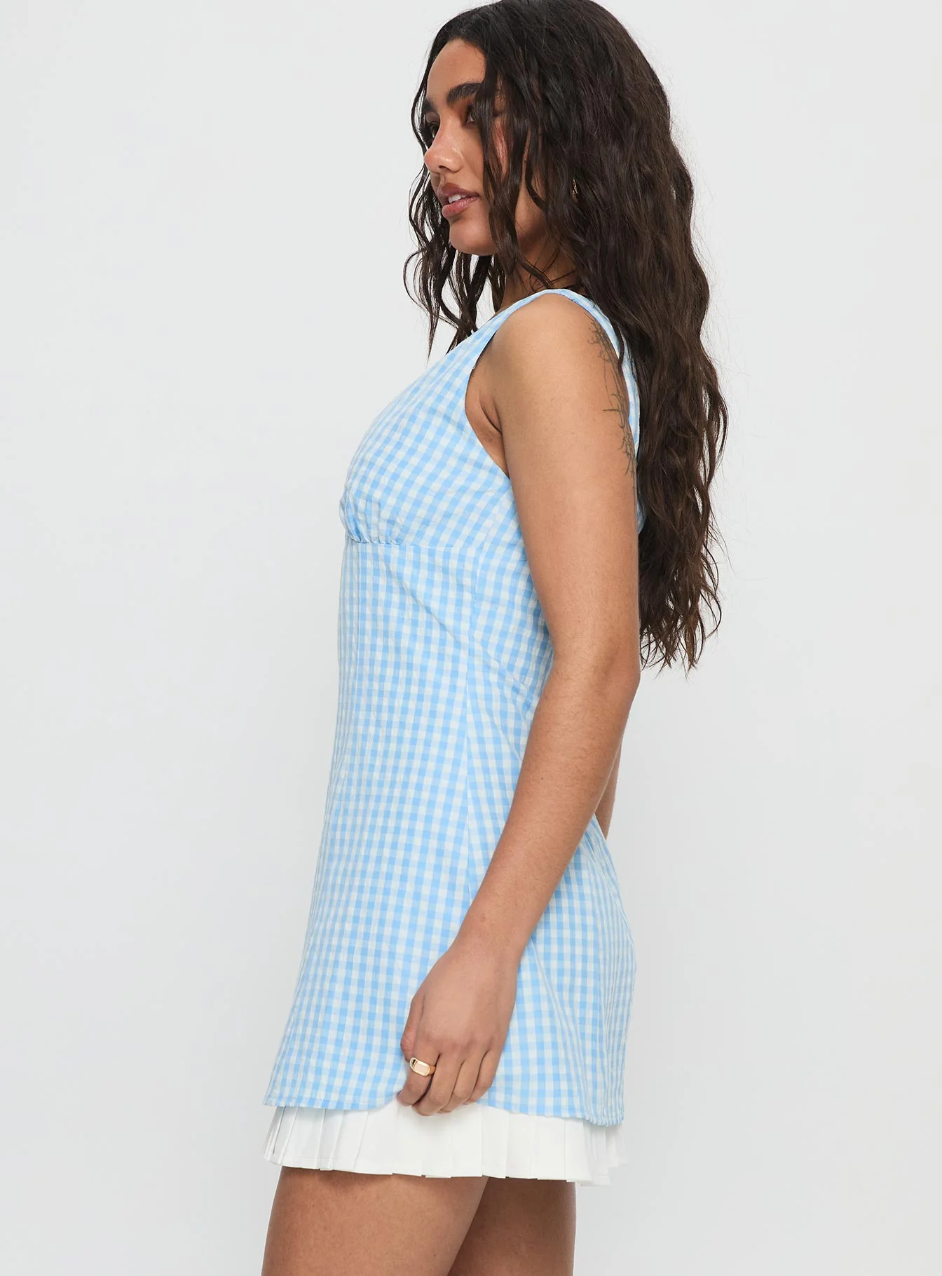 Evielle Underskirt Mini Dress Blue Check
