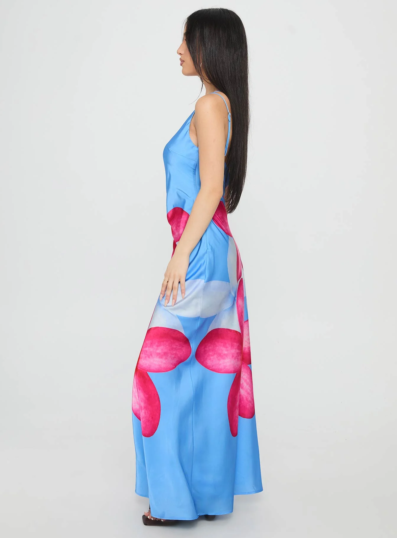 Meilana One Shoulder Maxi Dress Blue Floral